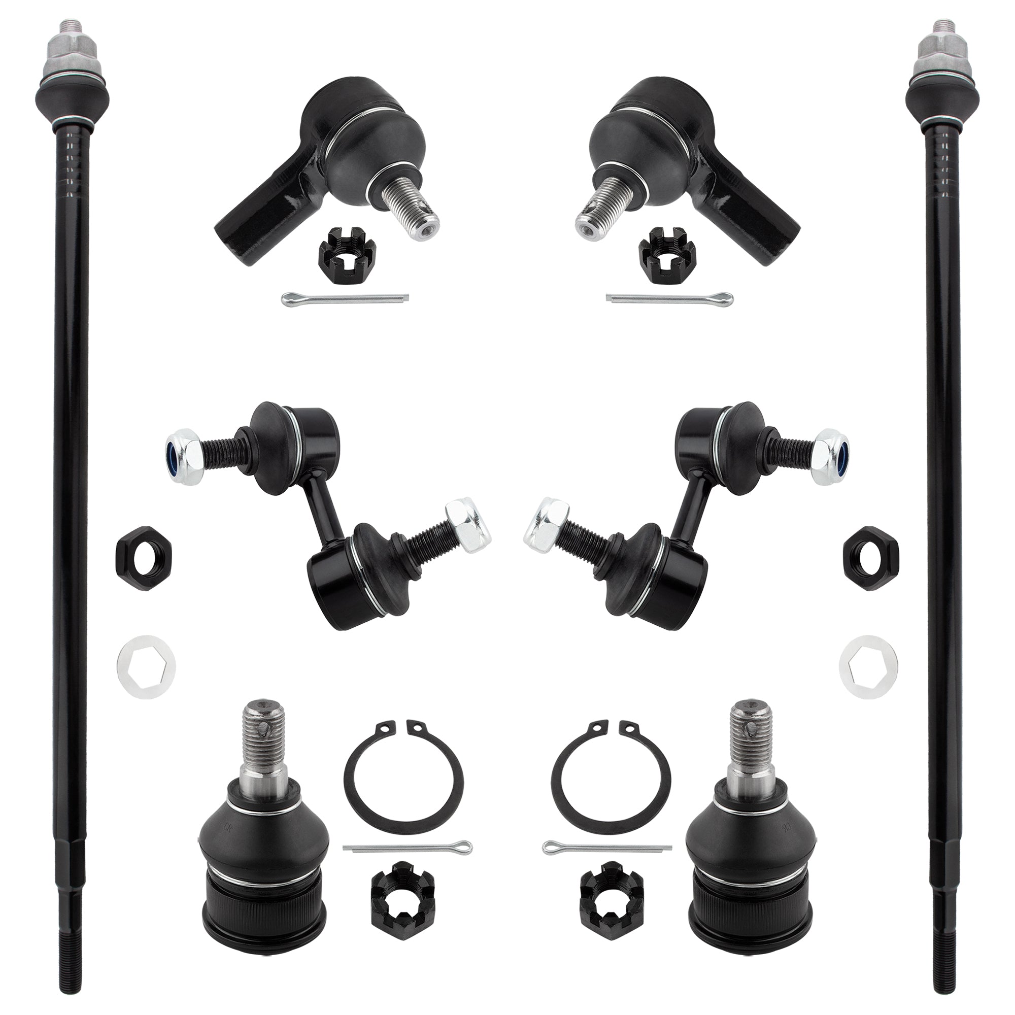 BOXI (Set of 8) Front Sway Bar End Links + Inner & Outer Tie Rod Ends + Lower Ball Joints Fit