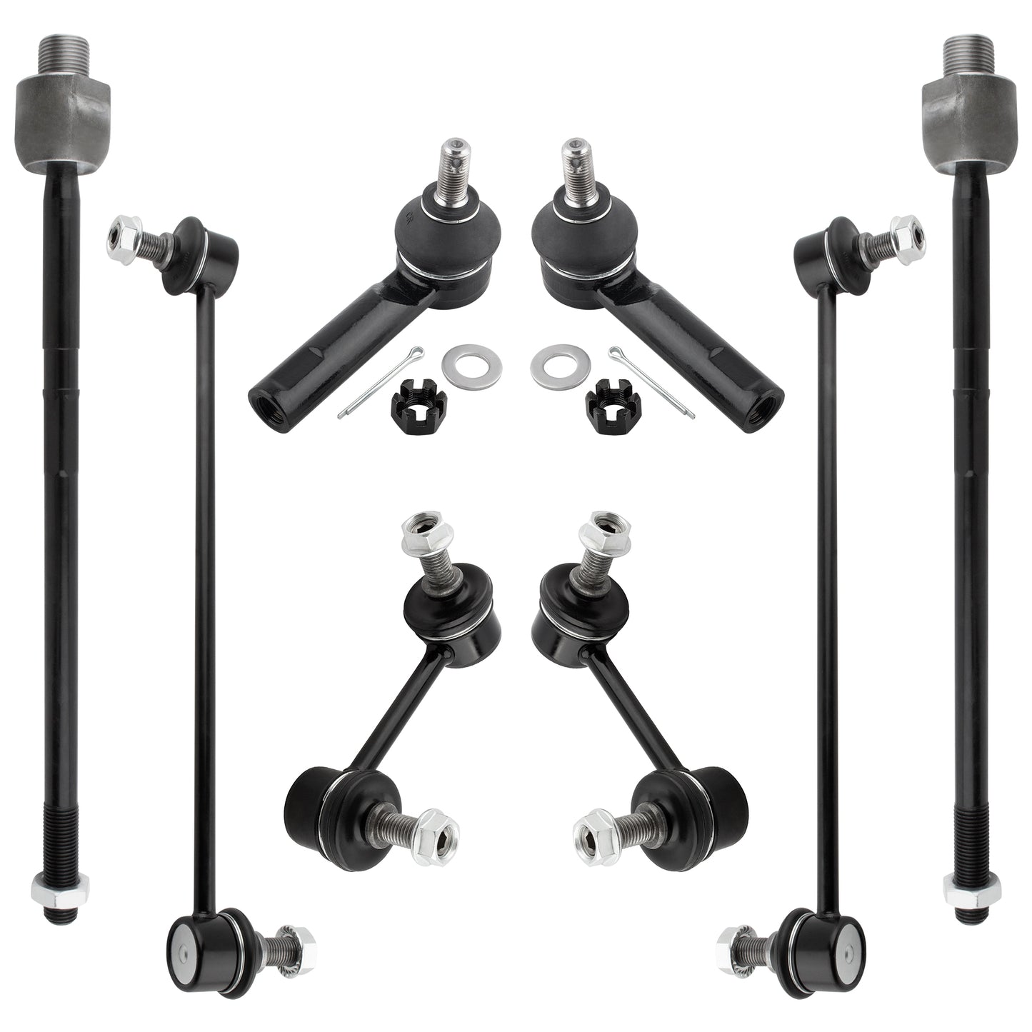 BOXI 8pcs Suspension Kit 2 Rear 2 Front Sway Bar 2 Outer 2 Inner Tie Rod End Fit For 2007-2011