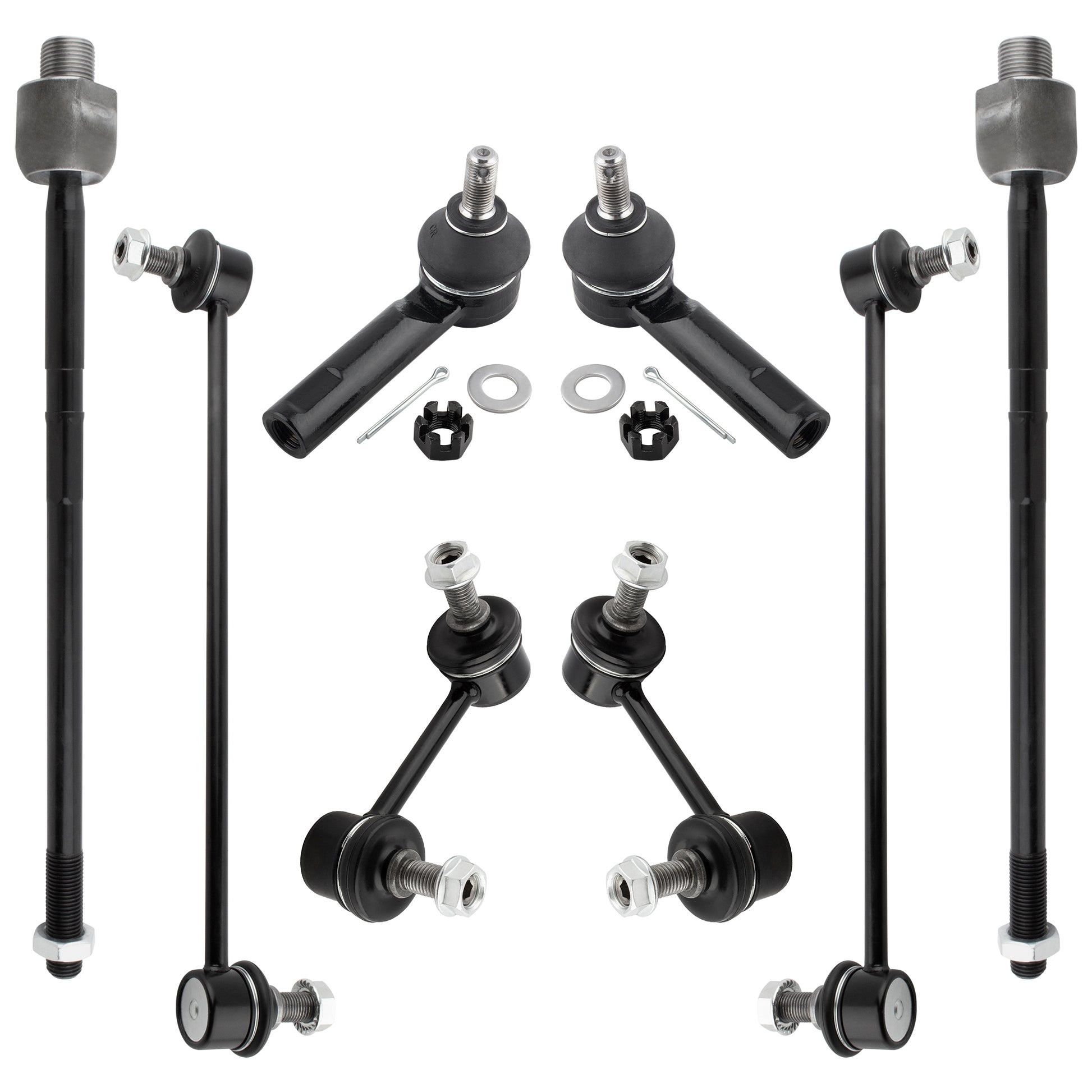 BOXI 8pcs Suspension Kit 2 Rear 2 Front Sway Bar 2 Outer 2 Inner Tie Rod End Fit For 2007-2011