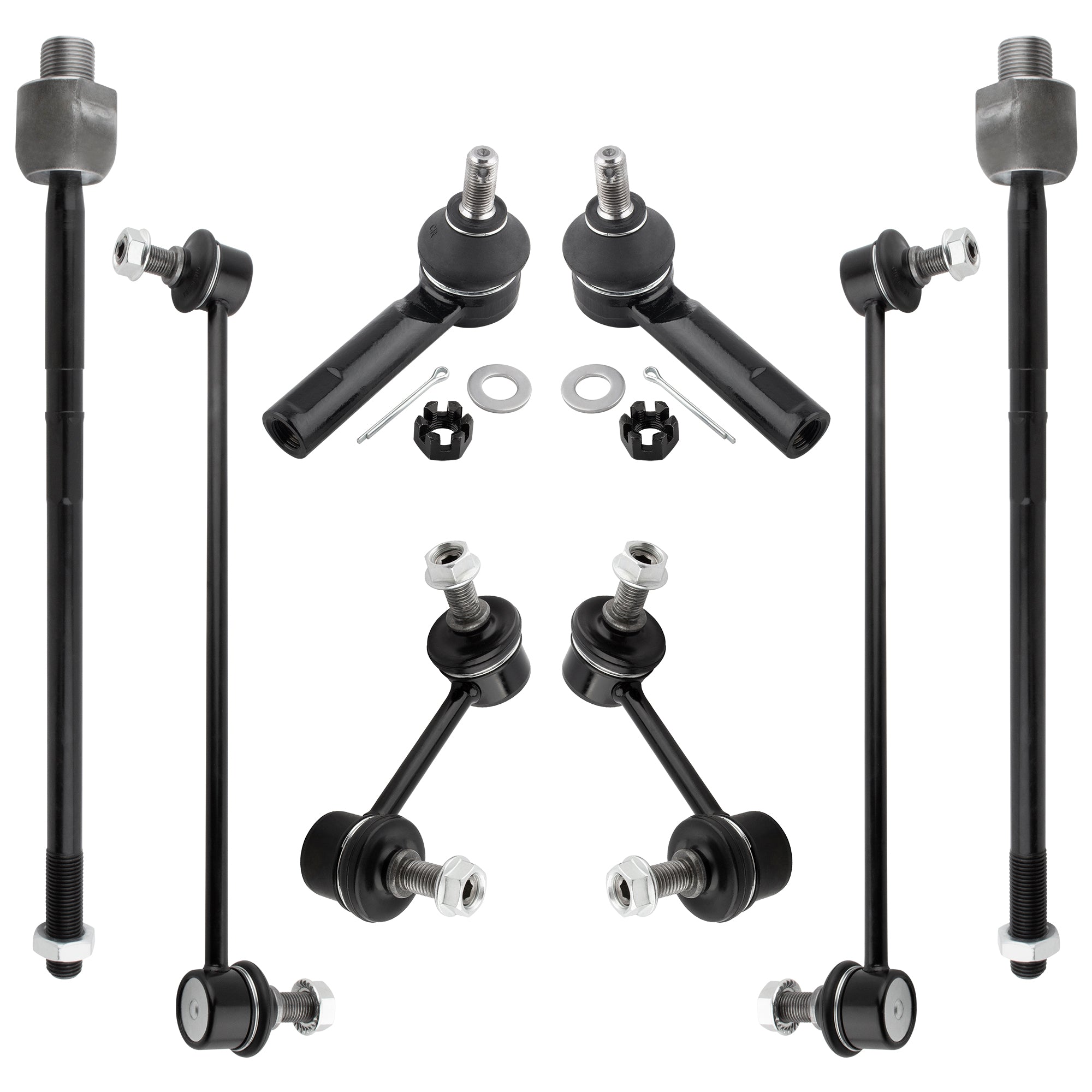 BOXI 8pcs Suspension Kit 2 Rear 2 Front Sway Bar 2 Outer 2 Inner Tie Rod End Fit For 2007-2011