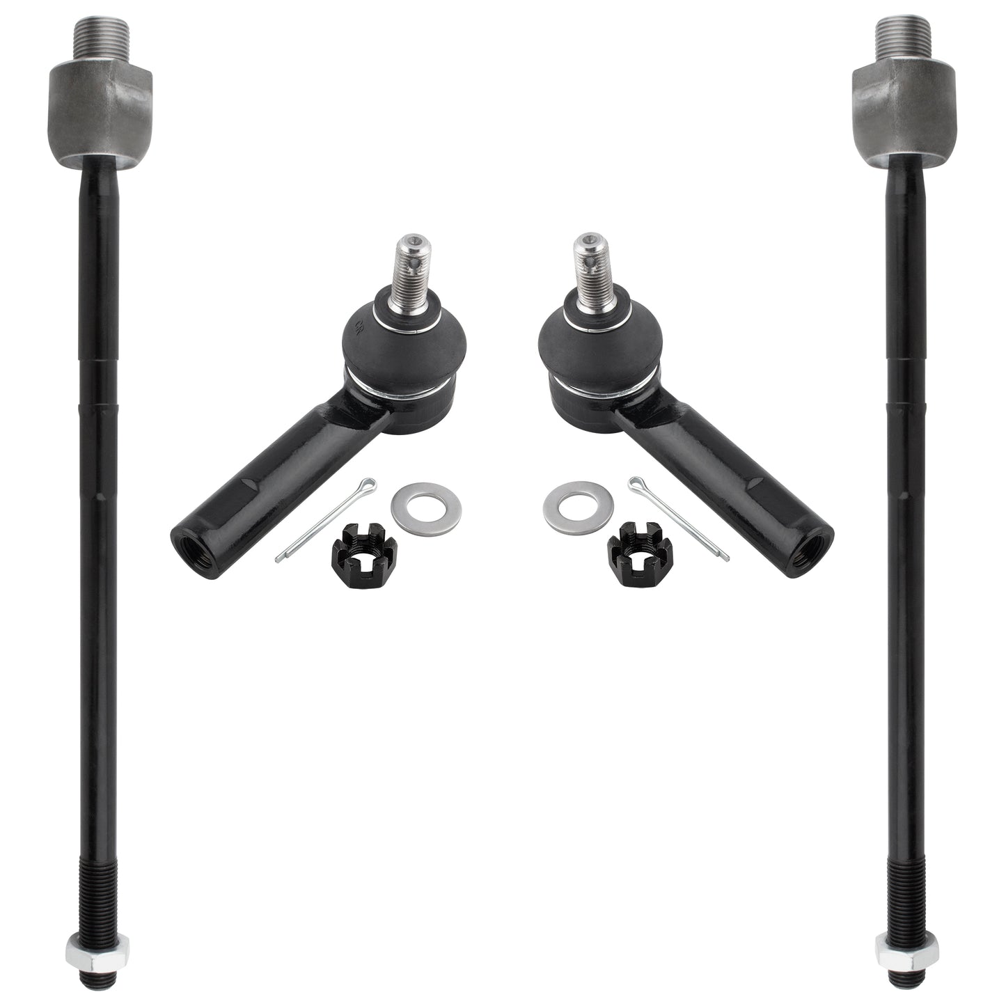 BOXI (Set of 4) 2x Front Inner Tie Rod Ends + 2x Front Outer Tie Rod Ends Suspension Kit Fit