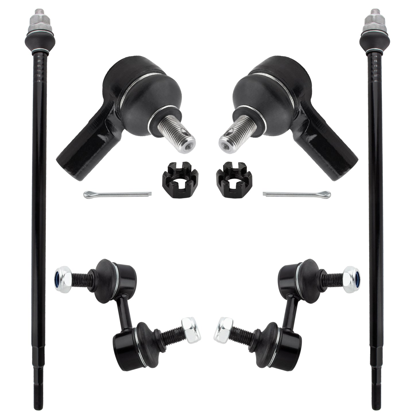 BOXI (Set of 6) Front Inner & Outer Tie Rod Ends + Front Sway Bar End Link Suspension Kit Fit