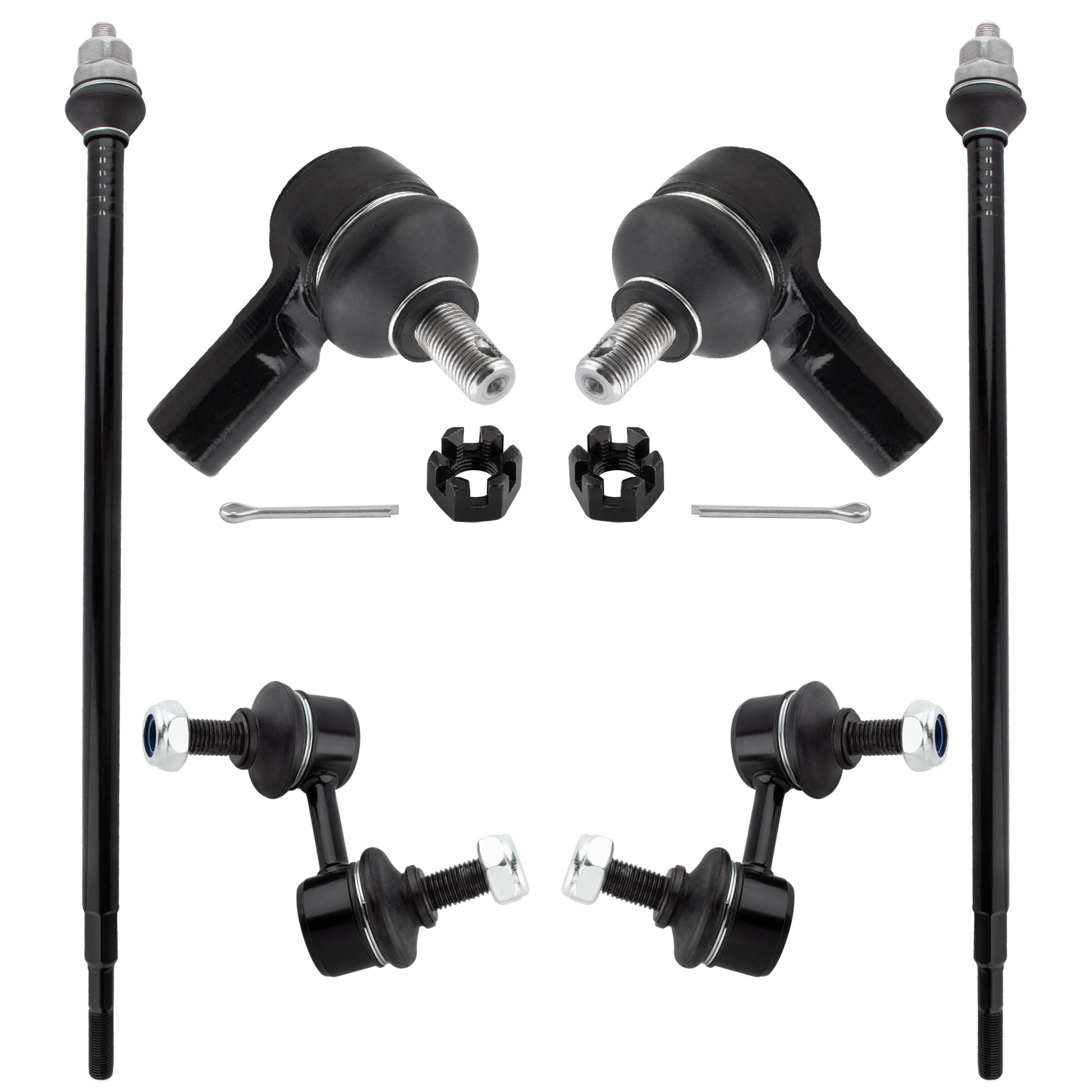 BOXI (Set of 6) Front Inner & Outer Tie Rod Ends + Front Sway Bar End Link Suspension Kit Fit