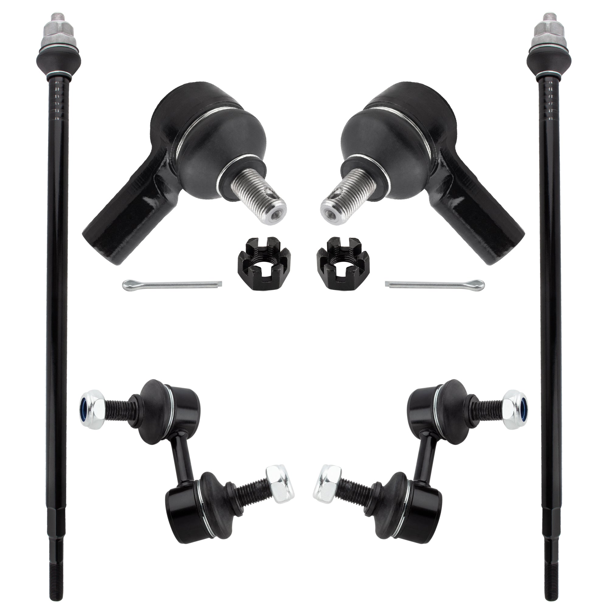 BOXI (Set of 6) Front Inner & Outer Tie Rod Ends + Front Sway Bar End Link Suspension Kit Fit