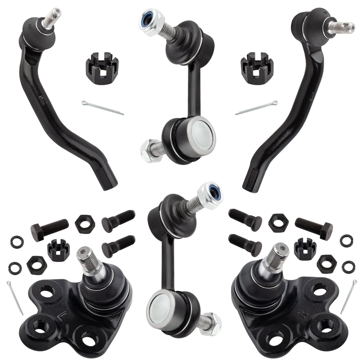 BOXI (Set of 6) Front Sway Bar End Link + Front Outer Tie Rod Ends + Front Lower Ball Joints
