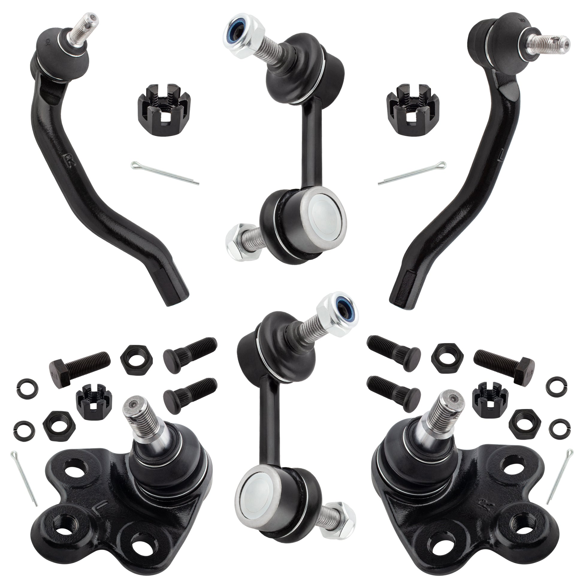 BOXI (Set of 6) Front Sway Bar End Link + Front Outer Tie Rod Ends + Front Lower Ball Joints