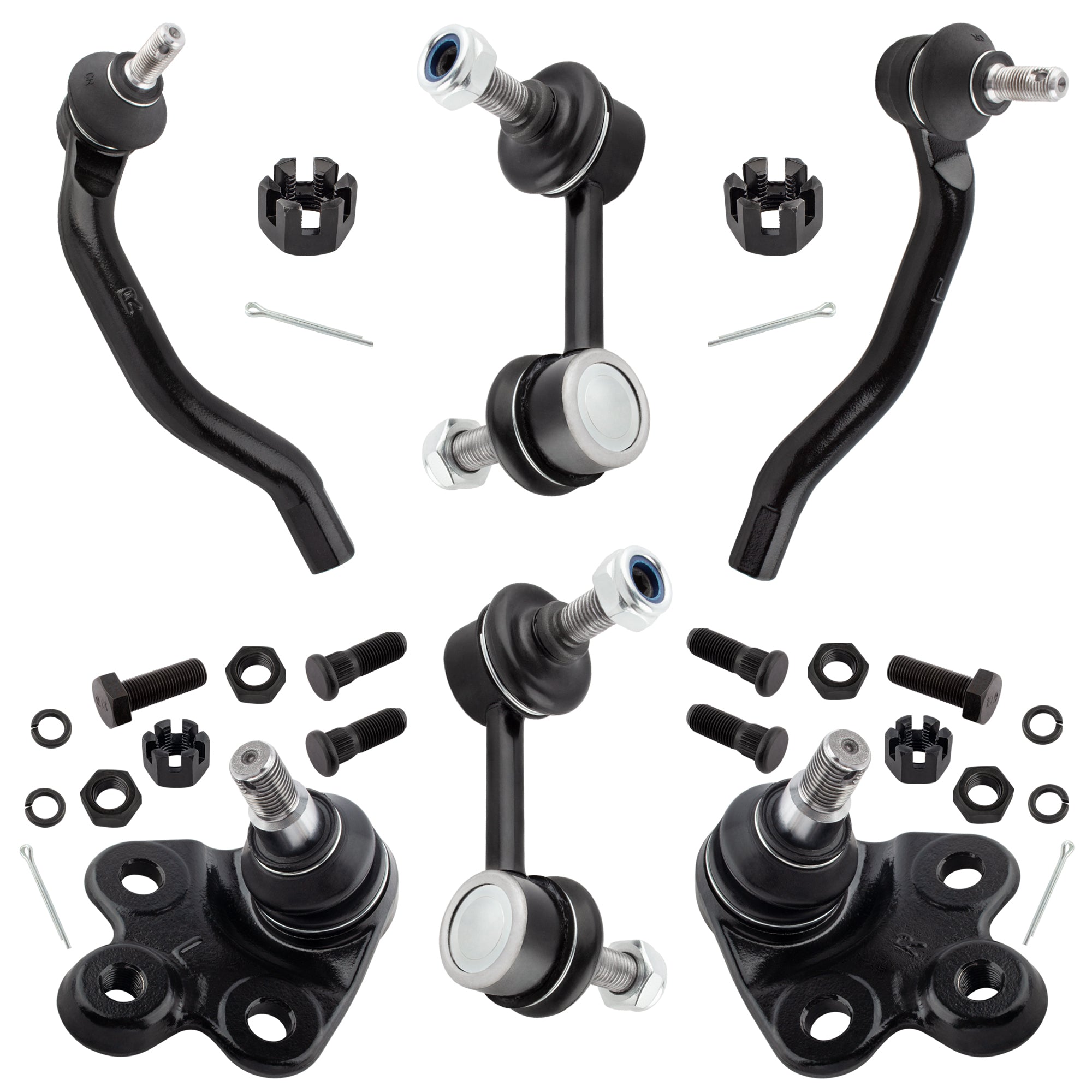 BOXI (Set of 6) Front Sway Bar End Link + Front Outer Tie Rod Ends + Front Lower Ball Joints