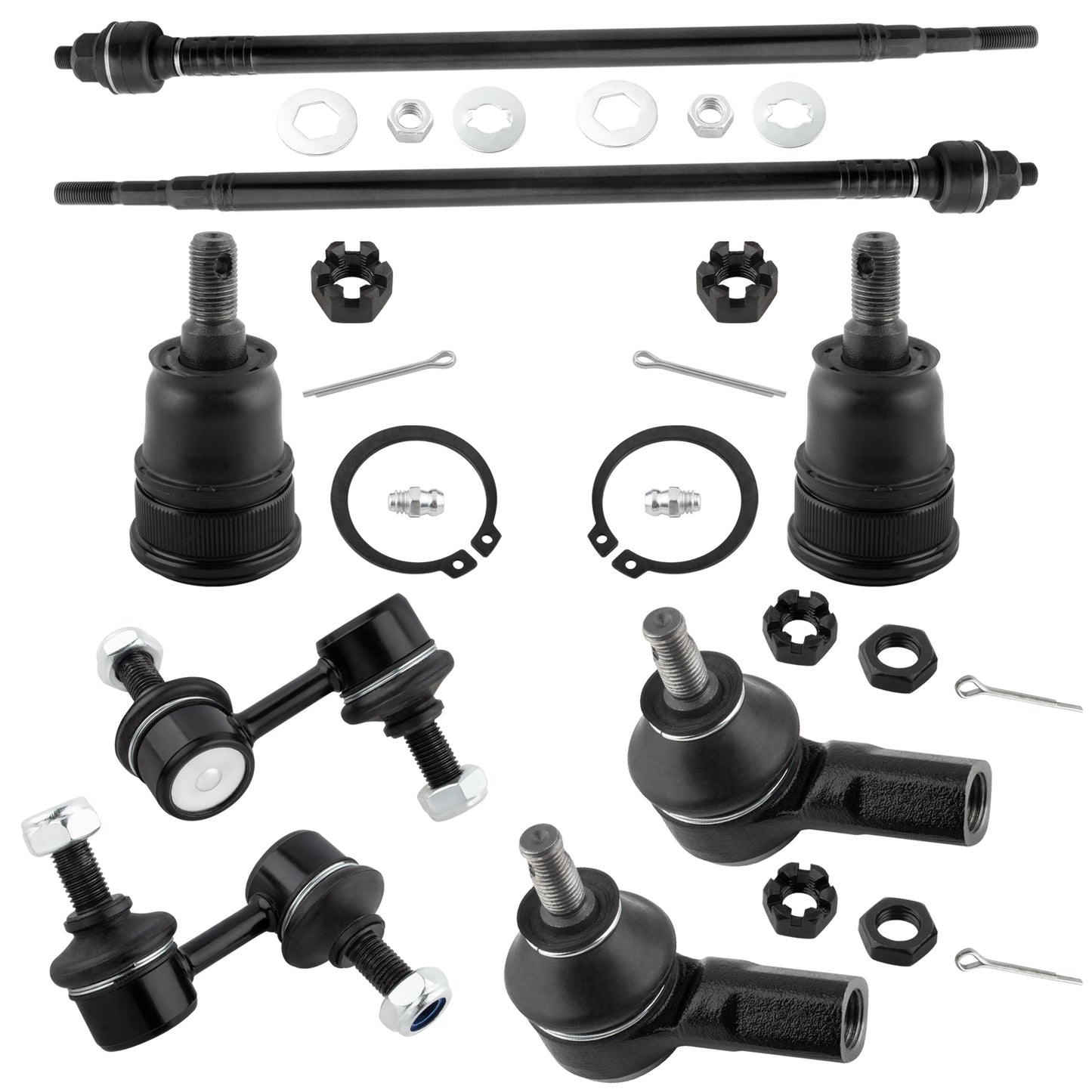 BOXI (Set of 8) Front Suspension Kit 2 Lower Ball Joints + 4 Inner & Outer Tie Rod + 2 Sway Bar End