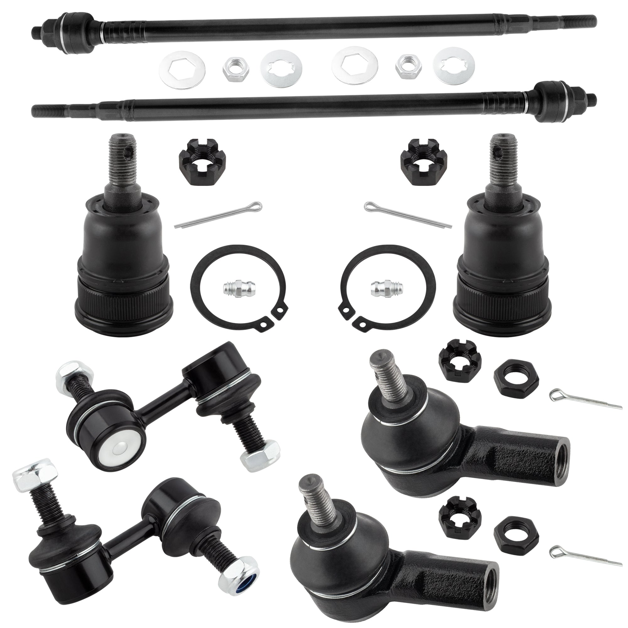 BOXI (Set of 8) Front Suspension Kit 2 Lower Ball Joints + 4 Inner & Outer Tie Rod + 2 Sway Bar End