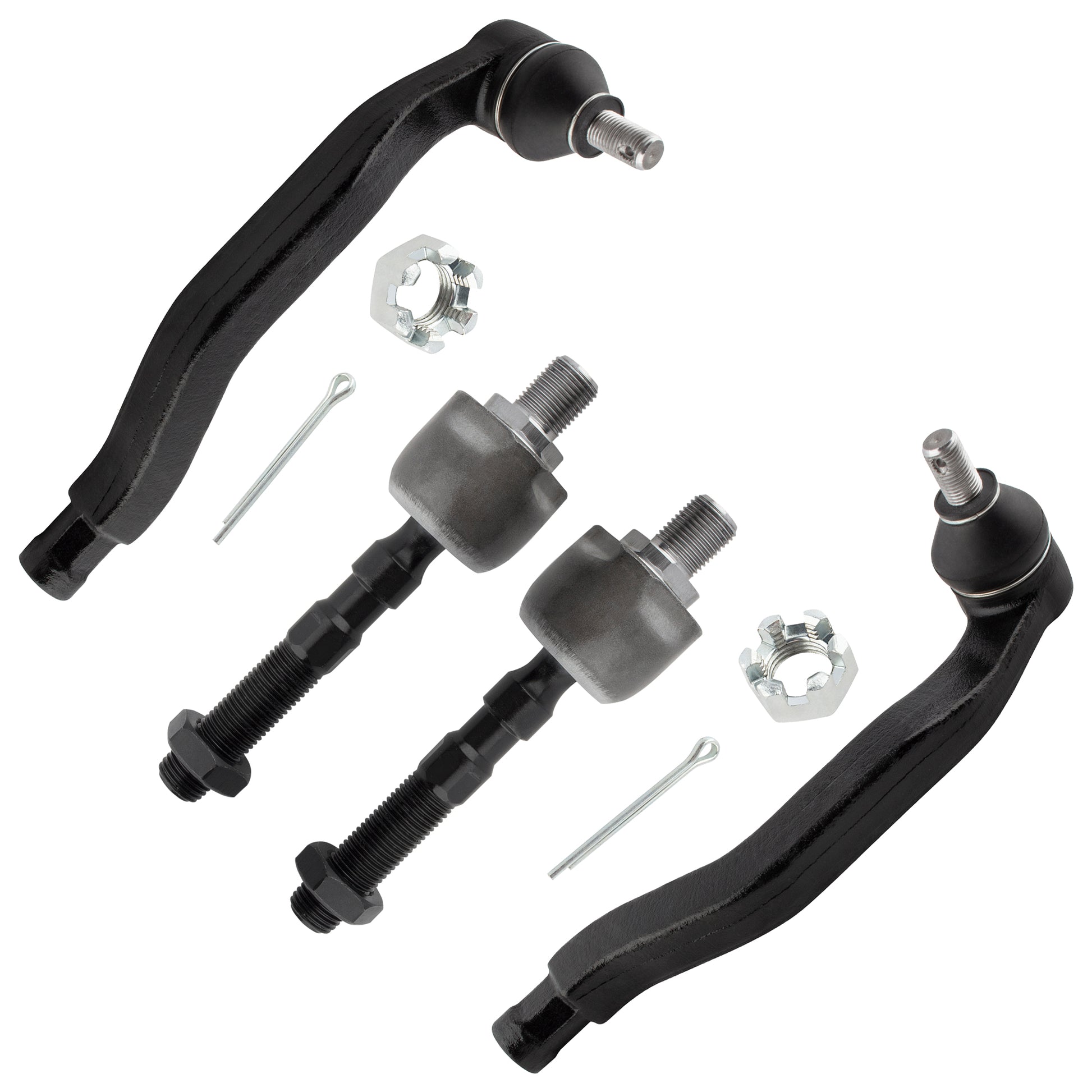 BOXI (Set of 4) 2x Front Inner Tie Rod Ends + 2x Front Outer Tie Rod Ends Suspension Kit Fit