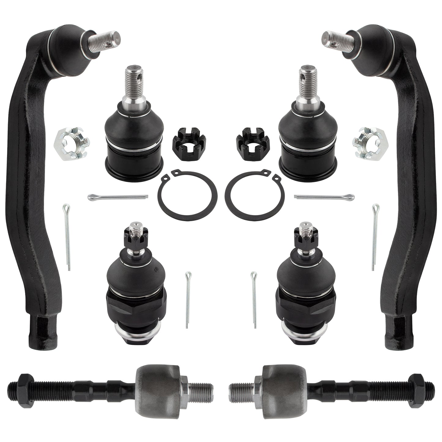 BOXI (Set of 8) Front Inner & Outer Tie Rod Ends + Upper & Lower Ball Joints Suspension Kit Fit
