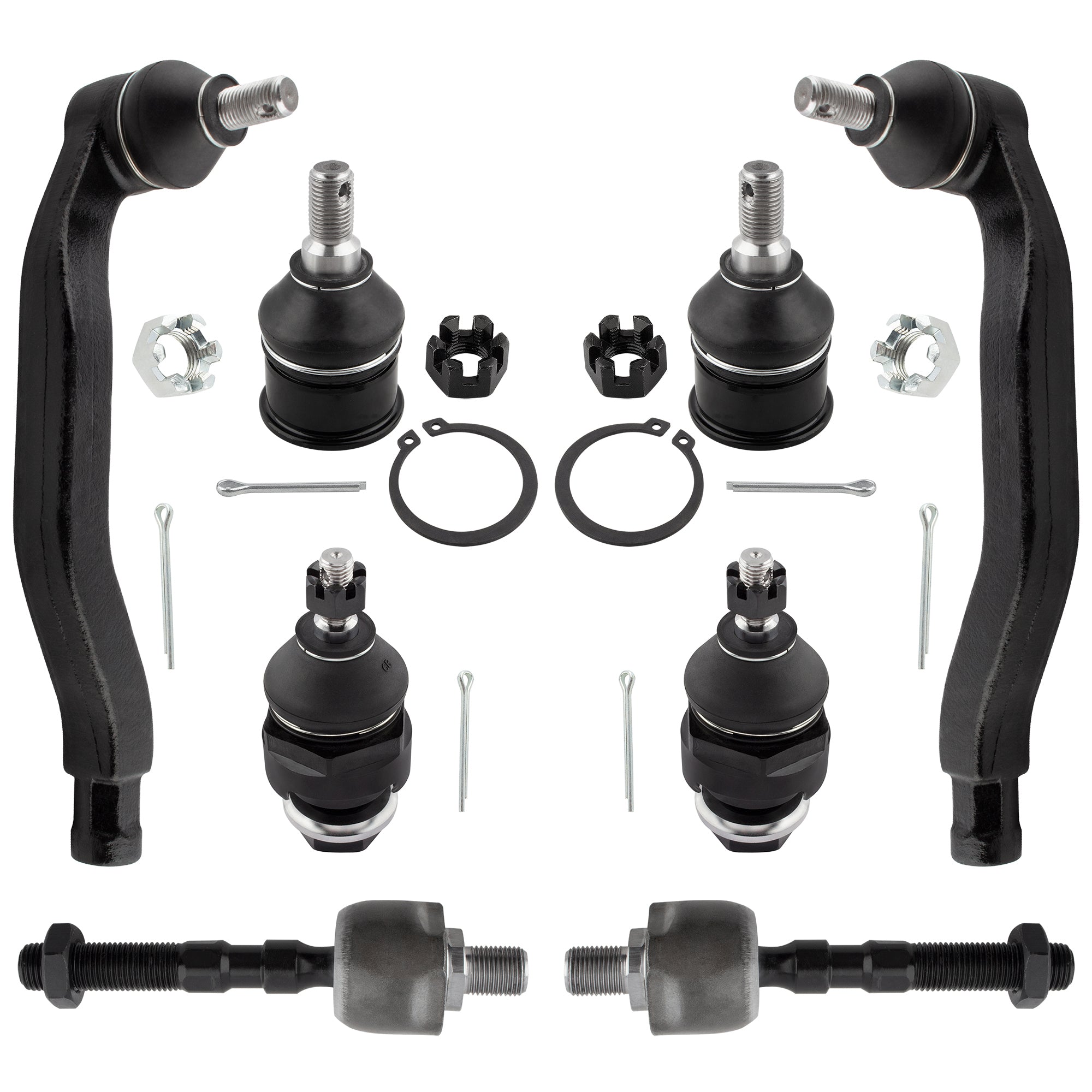 BOXI (Set of 8) Front Inner & Outer Tie Rod Ends + Upper & Lower Ball Joints Suspension Kit Fit