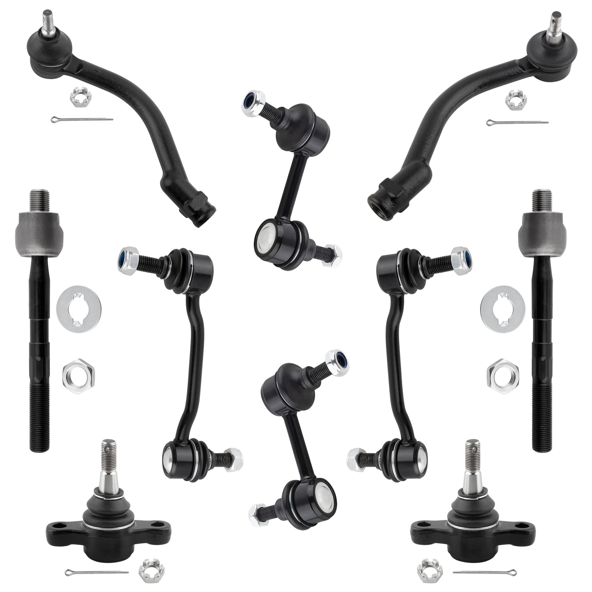 BOXI 10pcs Front Lower Ball Joints + Inner Outer Tierods + Front Rear Sway Bar End Links Fit