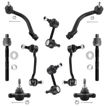 BOXI 10pcs Front Lower Ball Joints + Inner Outer Tierods + Front Rear Sway Bar End Links Fit