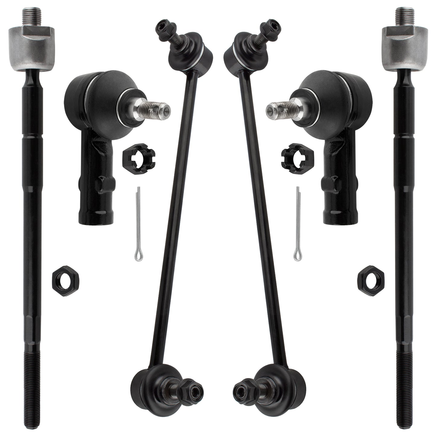 BOXI 6pcs Front Tie Rod Ends + Sway Bar End Links Fit for Hyundai Tiburon 2003 2004 2005 2006 2007