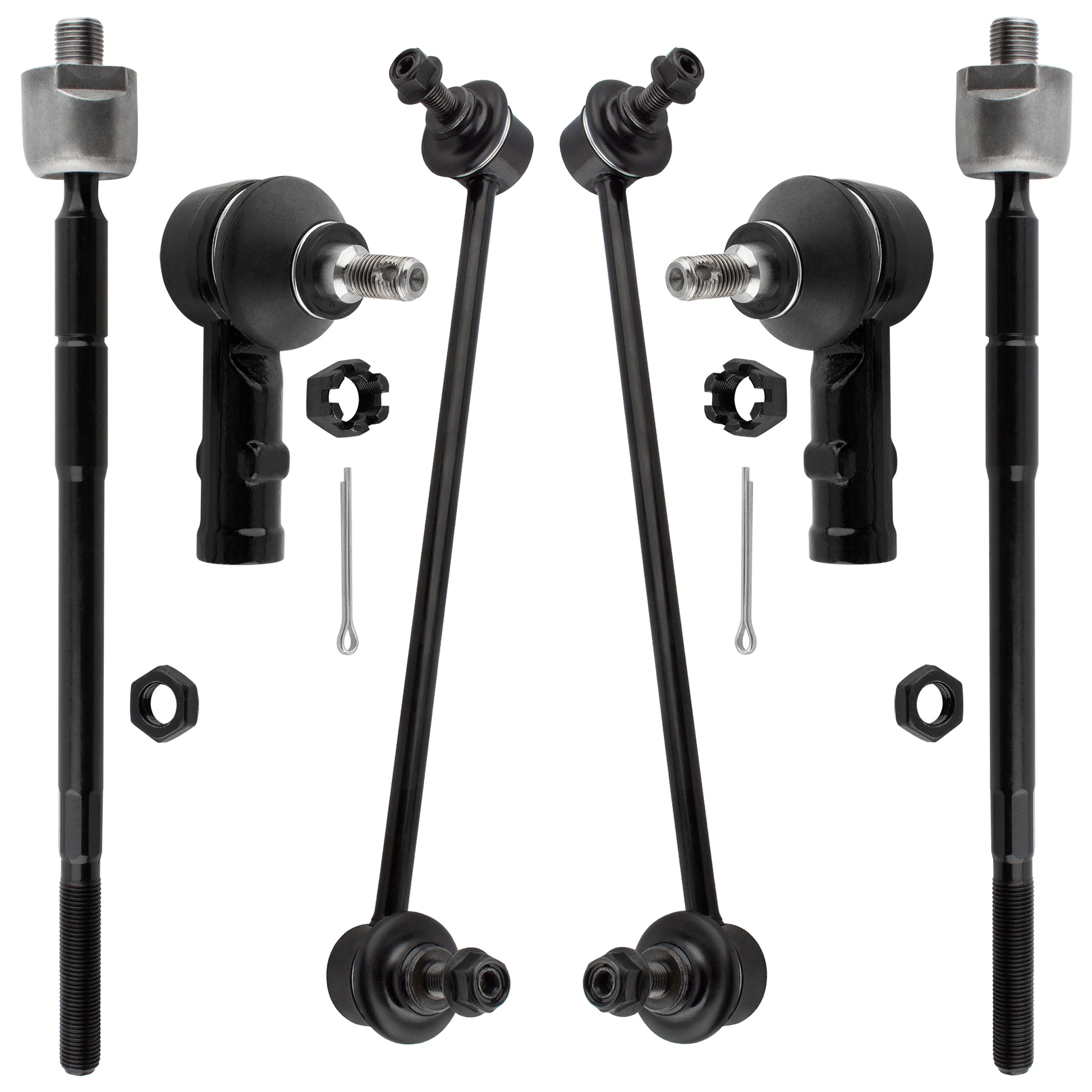 BOXI 6pcs Front Tie Rod Ends + Sway Bar End Links Fit for Hyundai Tiburon 2003 2004 2005 2006 2007