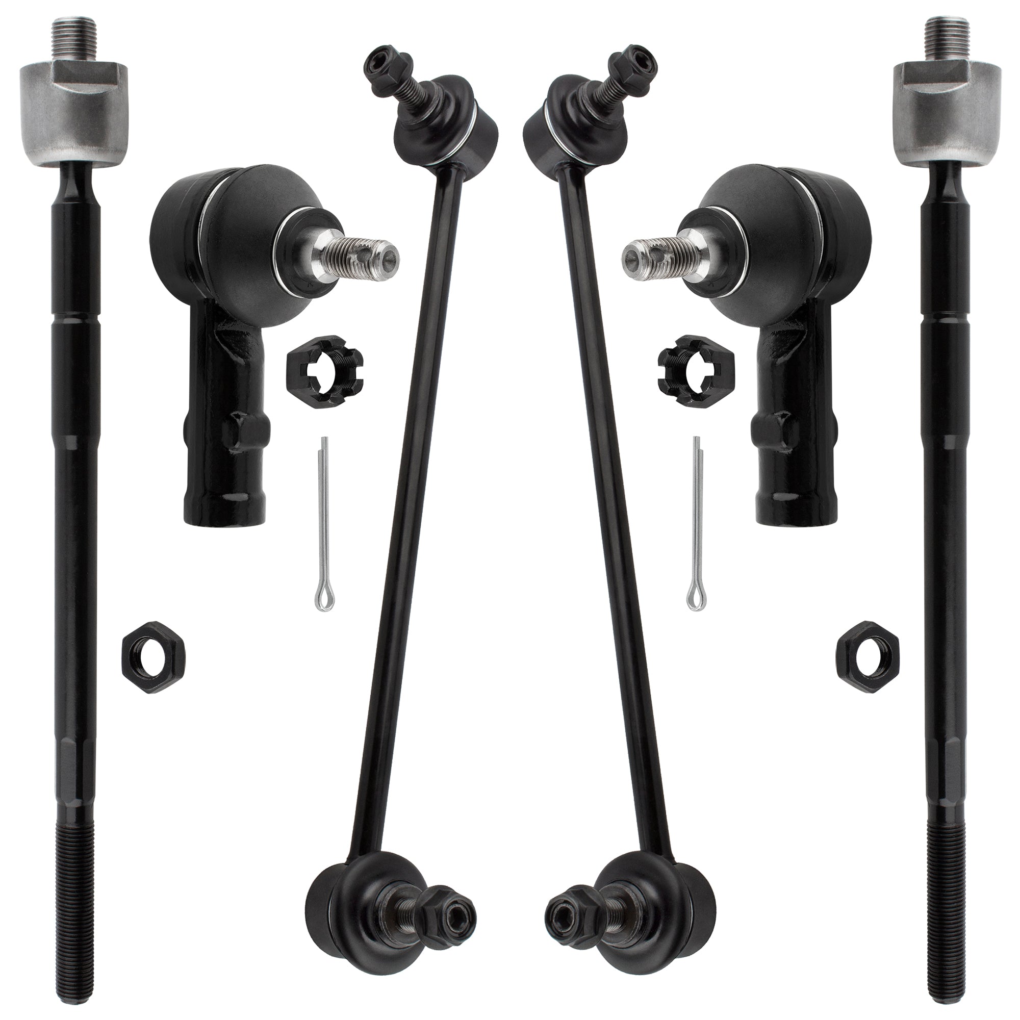 BOXI 6pcs Front Tie Rod Ends + Sway Bar End Links Fit for Hyundai Tiburon 2003 2004 2005 2006 2007
