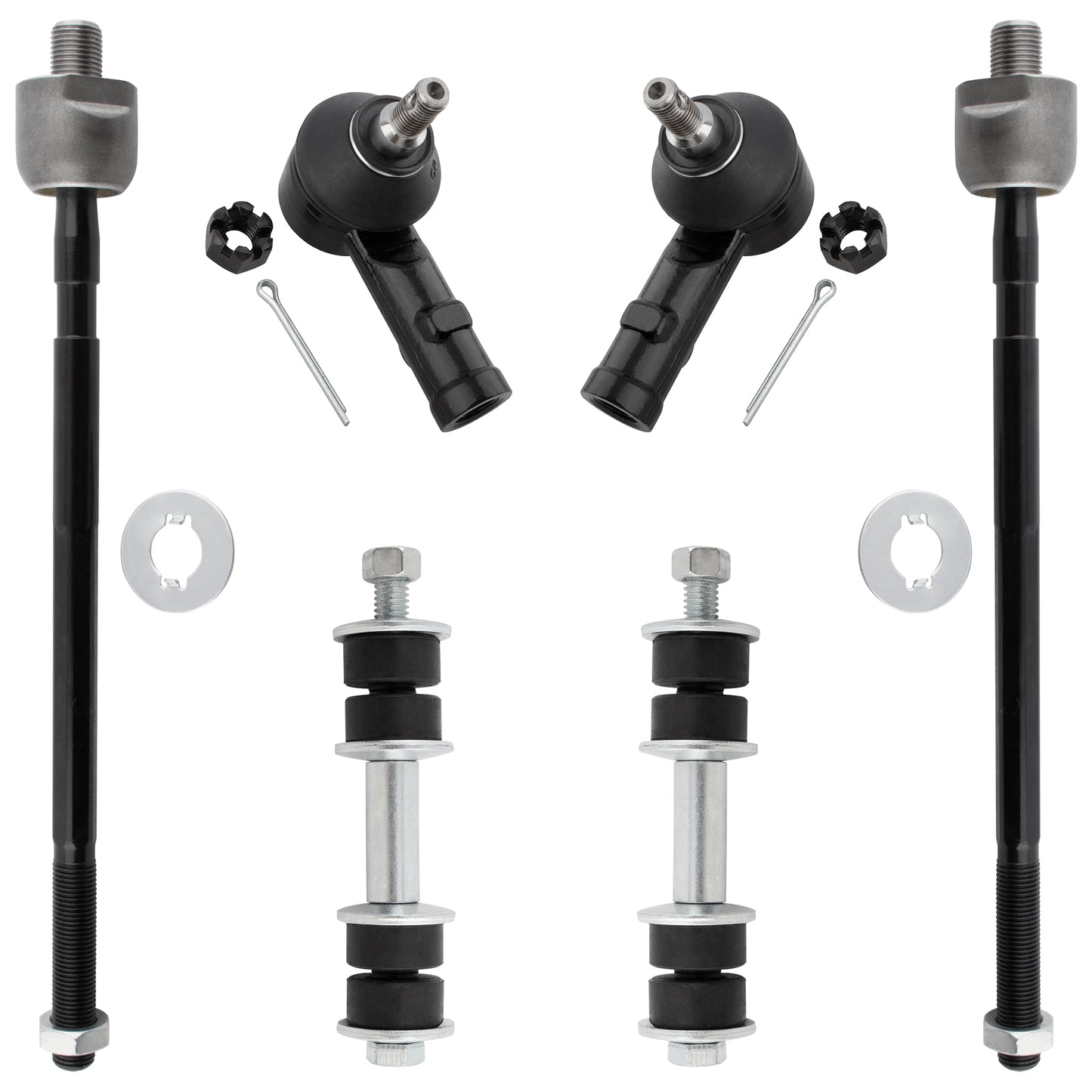 BOXI 6pcs Front Inner & Outer Tie Rods + Front Sway Bars Fit for Hyundai Accent 1995 1996 1997 1998