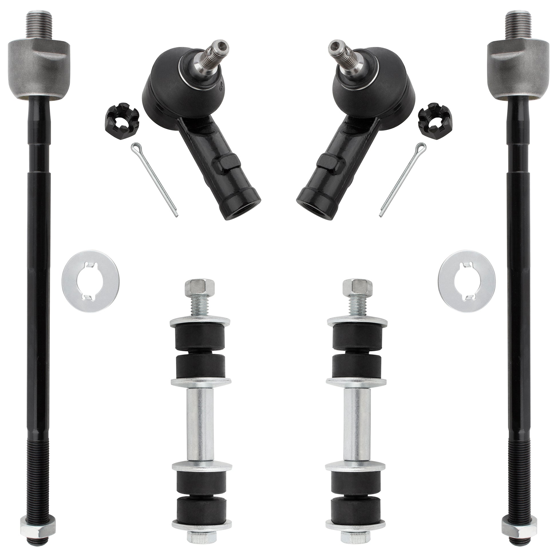 BOXI 6pcs Front Inner & Outer Tie Rods + Front Sway Bars Fit for Hyundai Accent 1995 1996 1997 1998