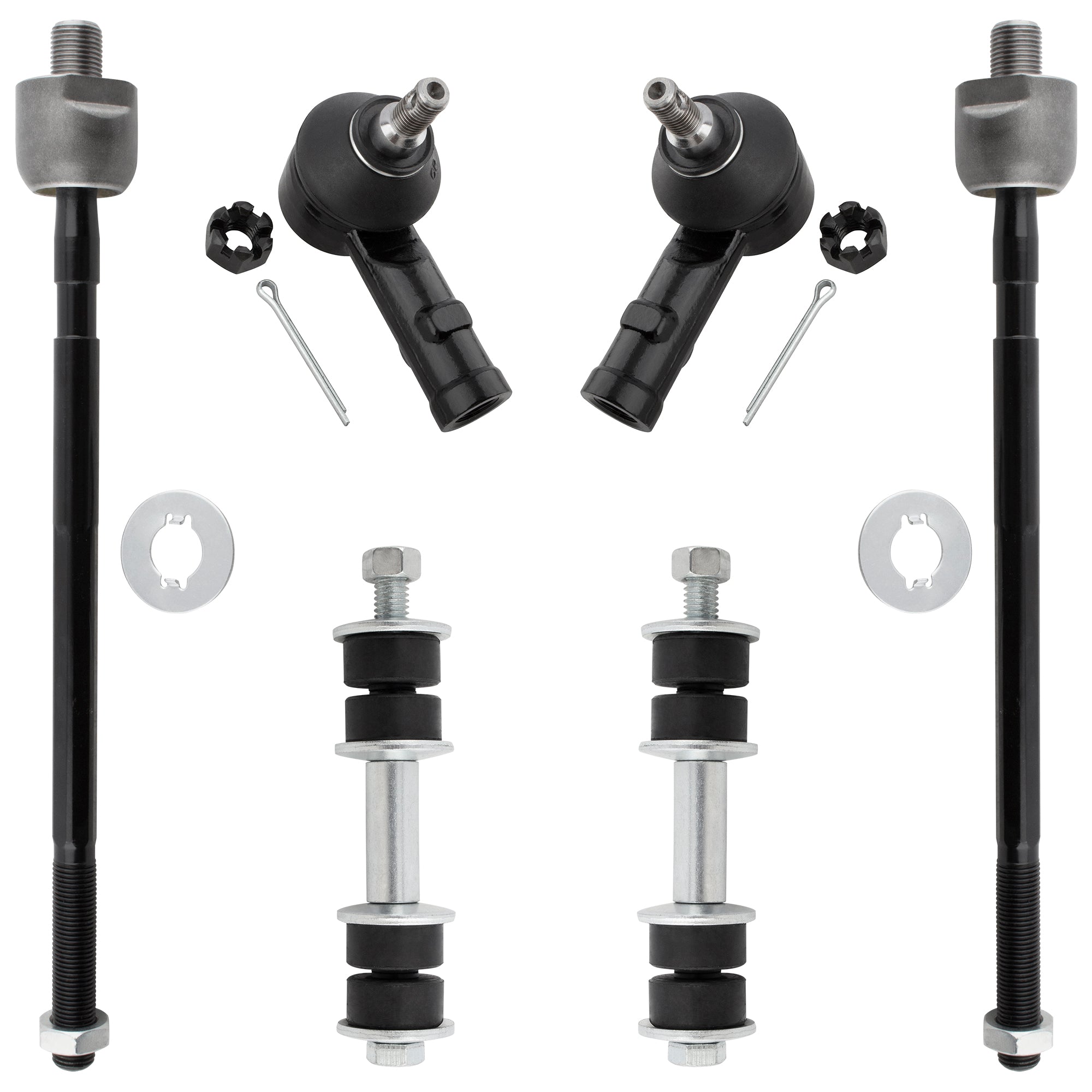 BOXI 6pcs Front Inner & Outer Tie Rods + Front Sway Bars Fit for Hyundai Accent 1995 1996 1997 1998