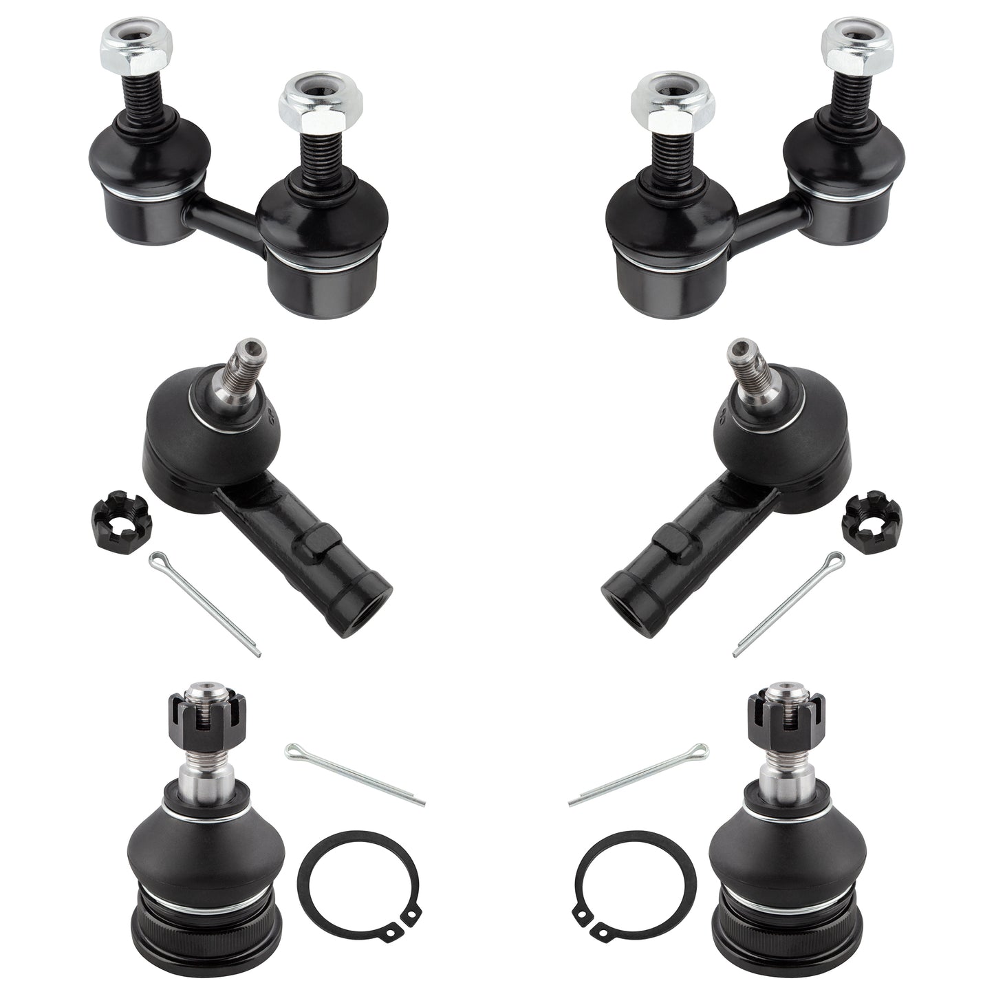 BOXI (Set of 6) Front Stabilizer Sway Bar End Links + Front Outer Tie Rod Ends + Front Lower Ball