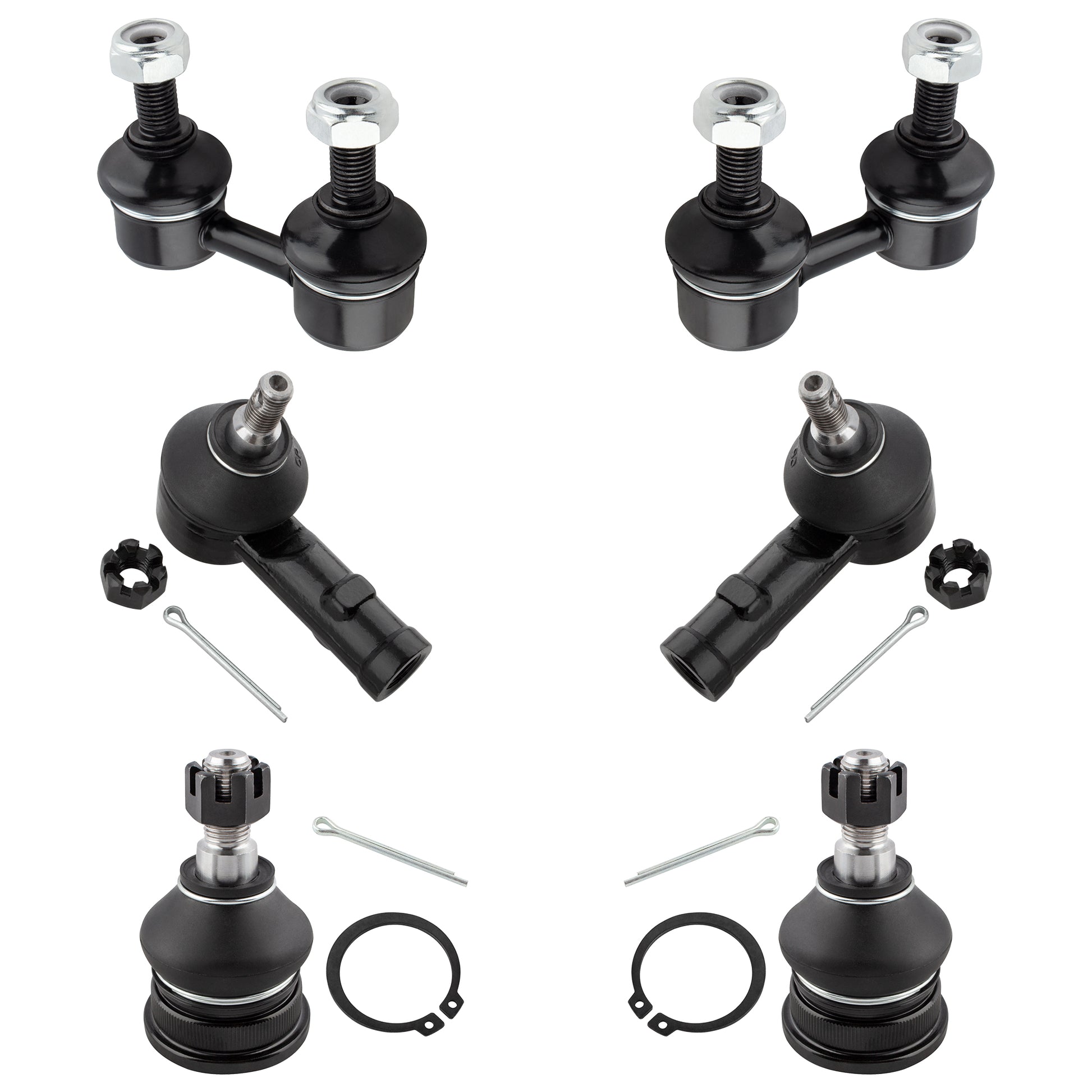 BOXI (Set of 6) Front Stabilizer Sway Bar End Links + Front Outer Tie Rod Ends + Front Lower Ball