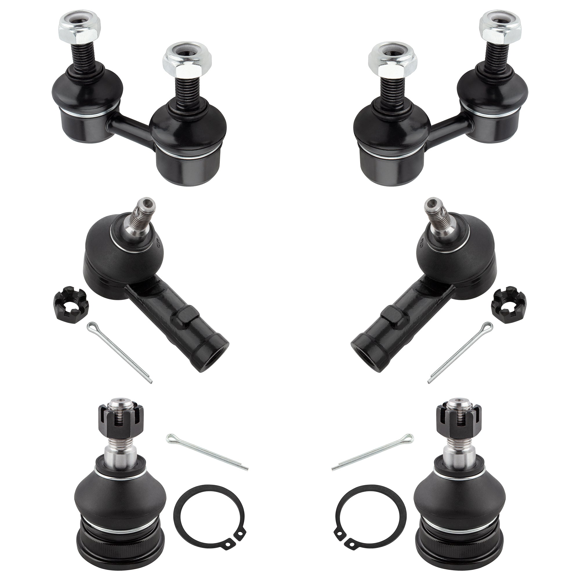 BOXI (Set of 6) Front Stabilizer Sway Bar End Links + Front Outer Tie Rod Ends + Front Lower Ball