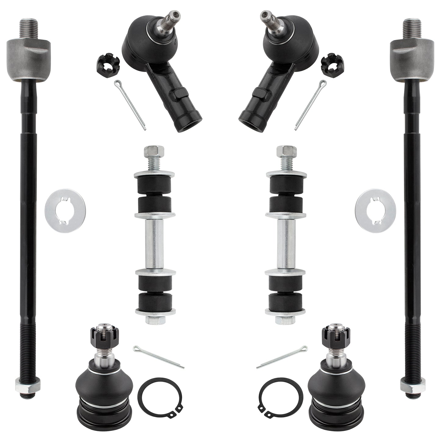 BOXI 8pcs Front Sway Bar End Link + Lower Ball Joint + Inner & Outer Tie Rod End Link Kit Fit