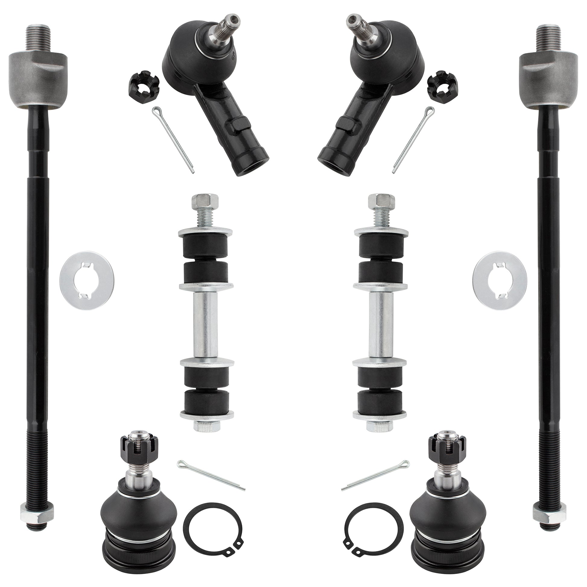 BOXI 8pcs Front Sway Bar End Link + Lower Ball Joint + Inner & Outer Tie Rod End Link Kit Fit