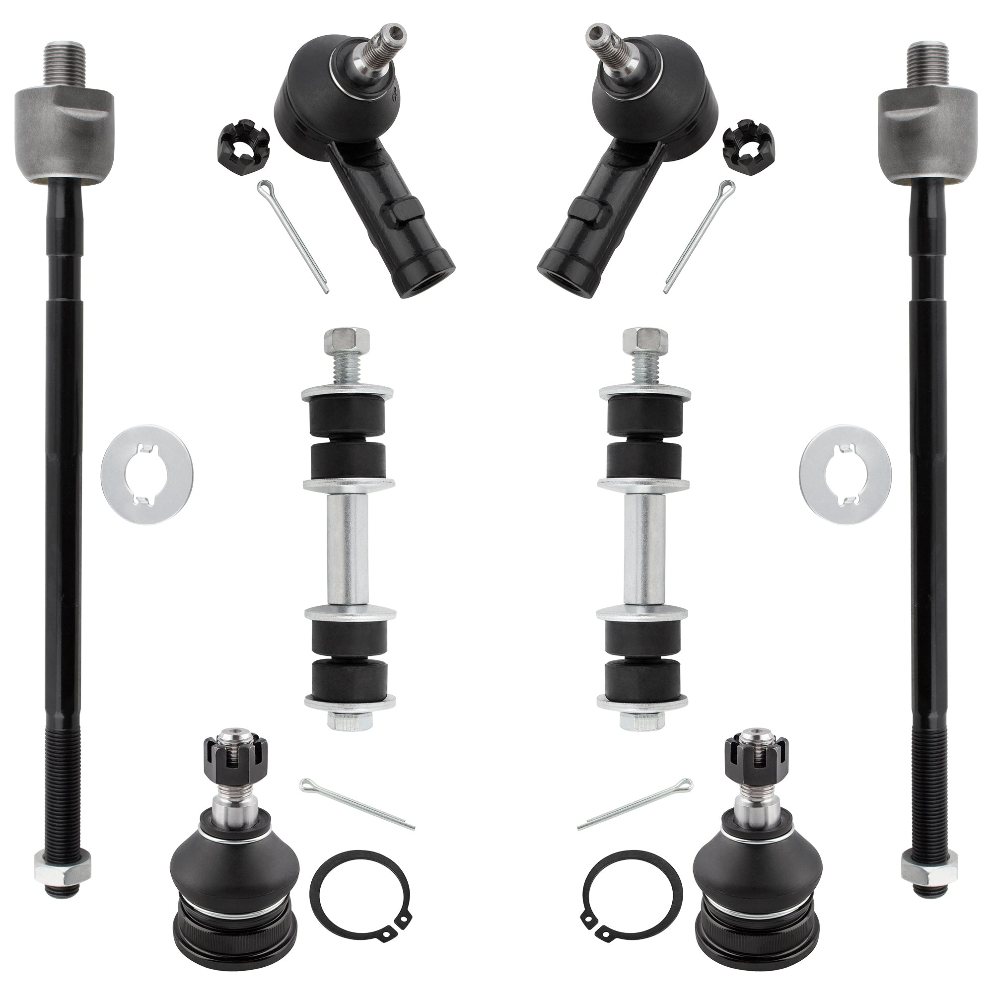 BOXI 8pcs Front Sway Bar End Link + Lower Ball Joint + Inner & Outer Tie Rod End Link Kit Fit