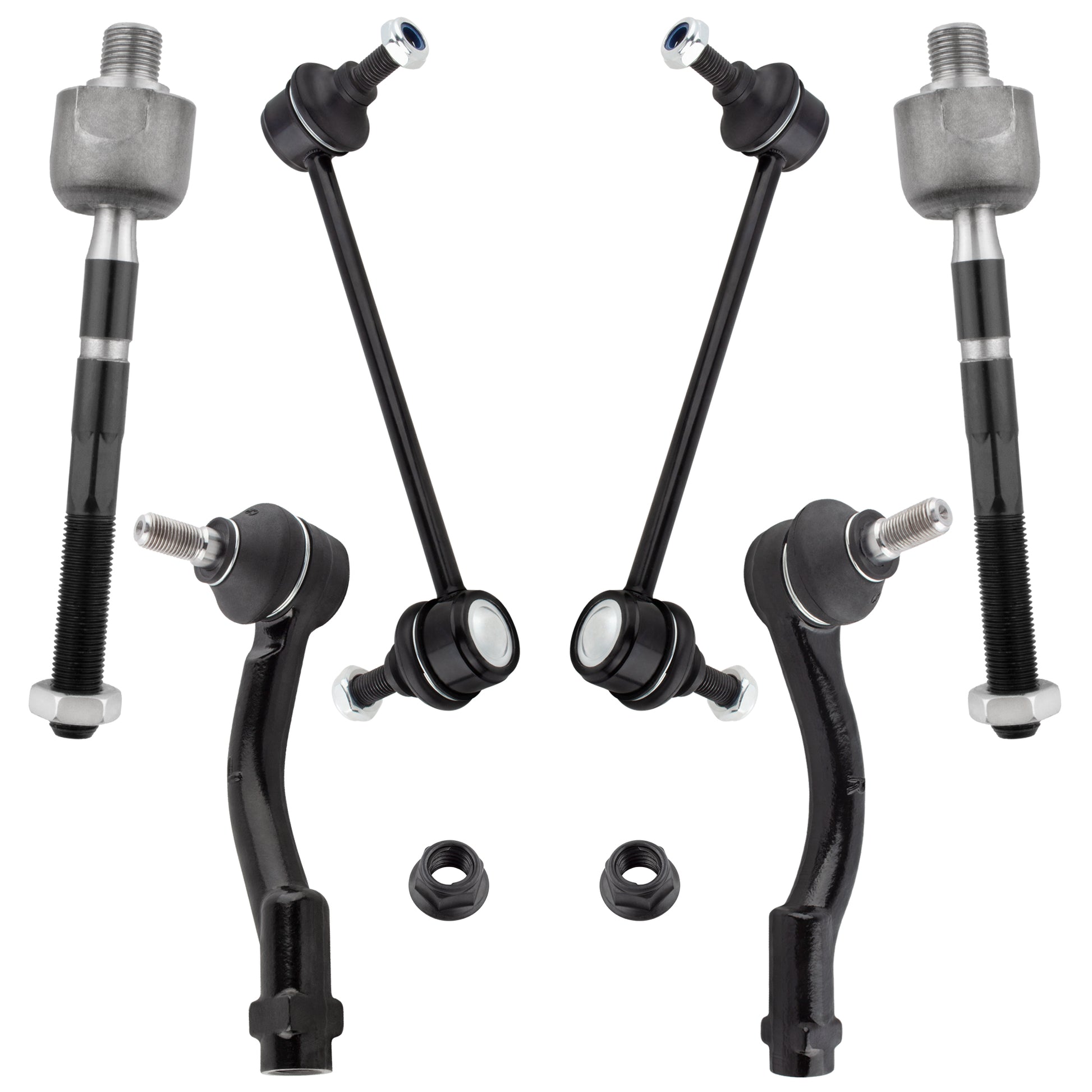 BOXI (Set of 6) Rear Sway Bar End Links + Front Inner & Outer Tie Rod Ends Fit for Hyundai Sonata