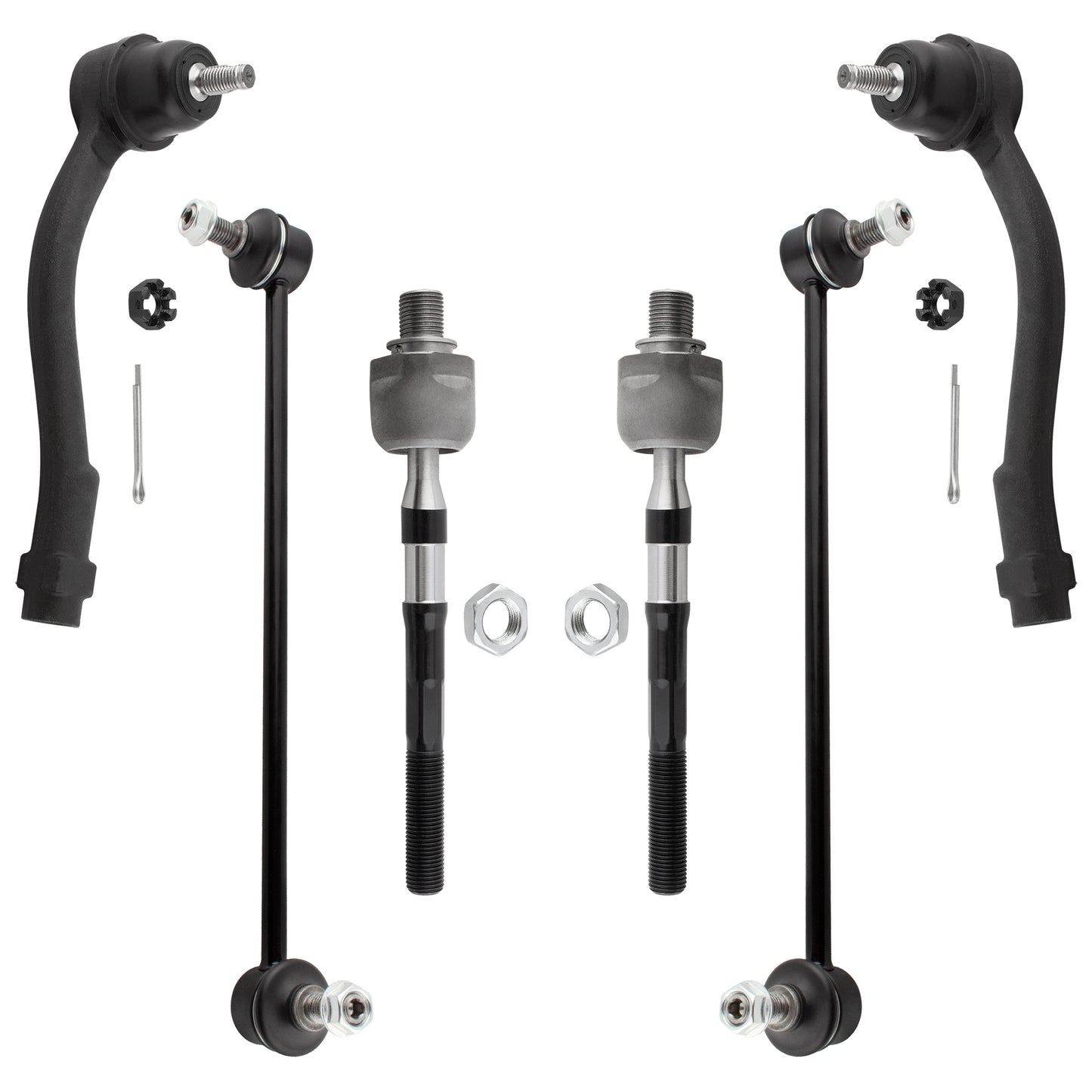 BOXI 6pcs Front Inner & Outer Tie Rods + Front Sway Bar End Links Fit for Hyundai Accent 2006 2007