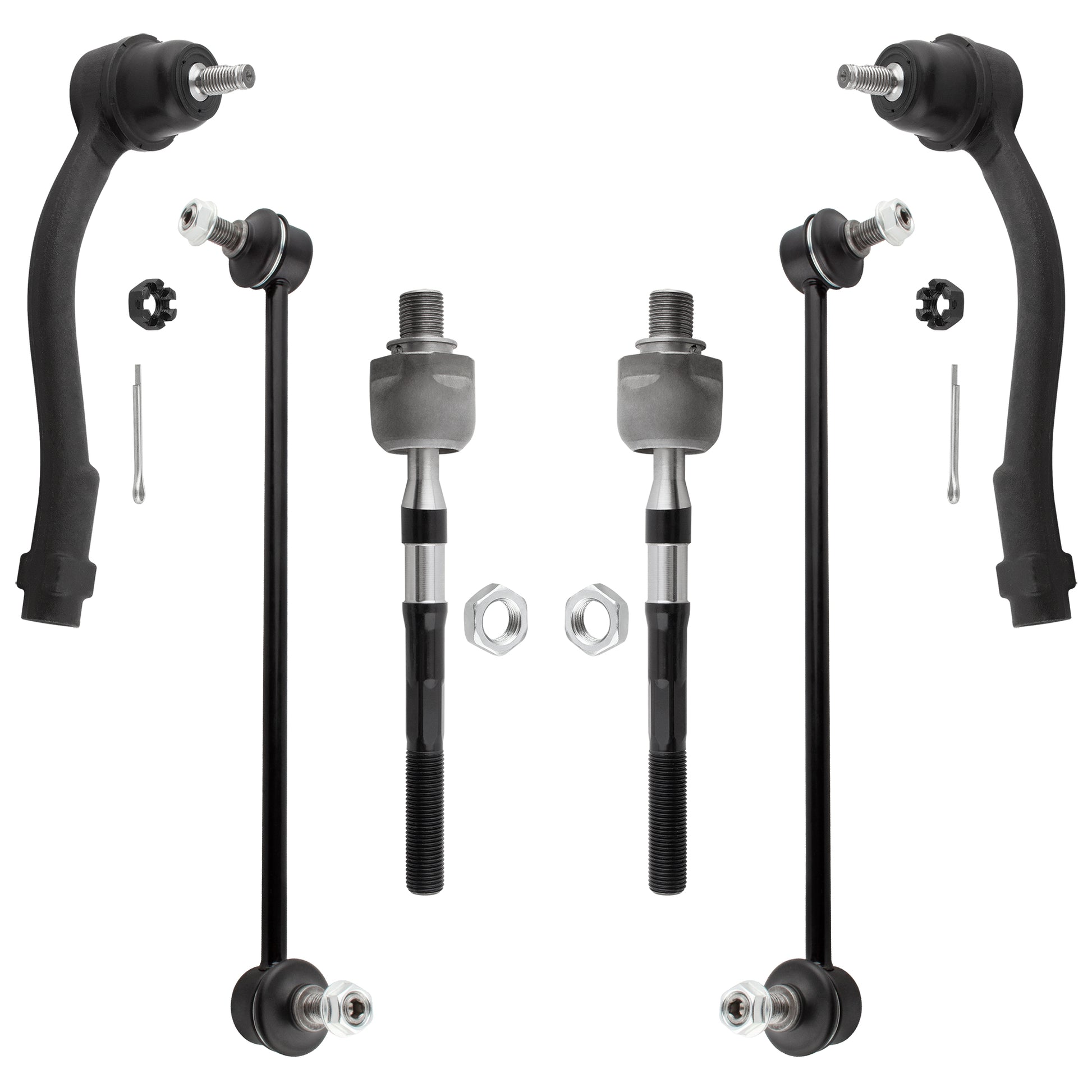 BOXI 6pcs Front Inner & Outer Tie Rods + Front Sway Bar End Links Fit for Hyundai Accent 2006 2007