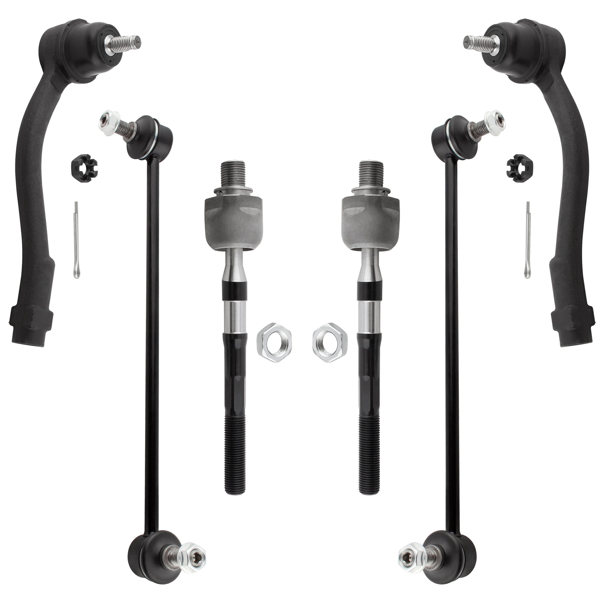 BOXI 6pcs Front Inner & Outer Tie Rods + Front Sway Bar End Links Fit for Hyundai Accent 2006 2007