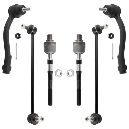 BOXI 6pcs Front Inner & Outer Tie Rods + Front Sway Bar End Links Fit for Hyundai Accent 2006 2007