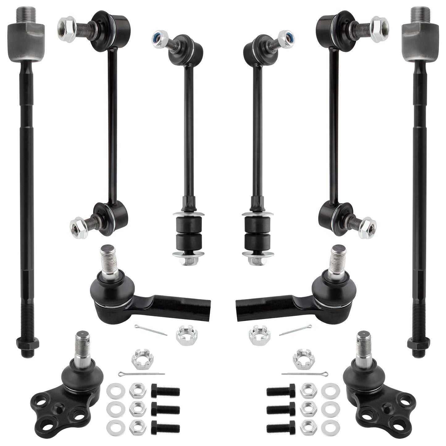 BOXI 10pcs Front Lower Ball Joints + Tie Rod Ends + Front & Rear Sway Bar End Links Fit