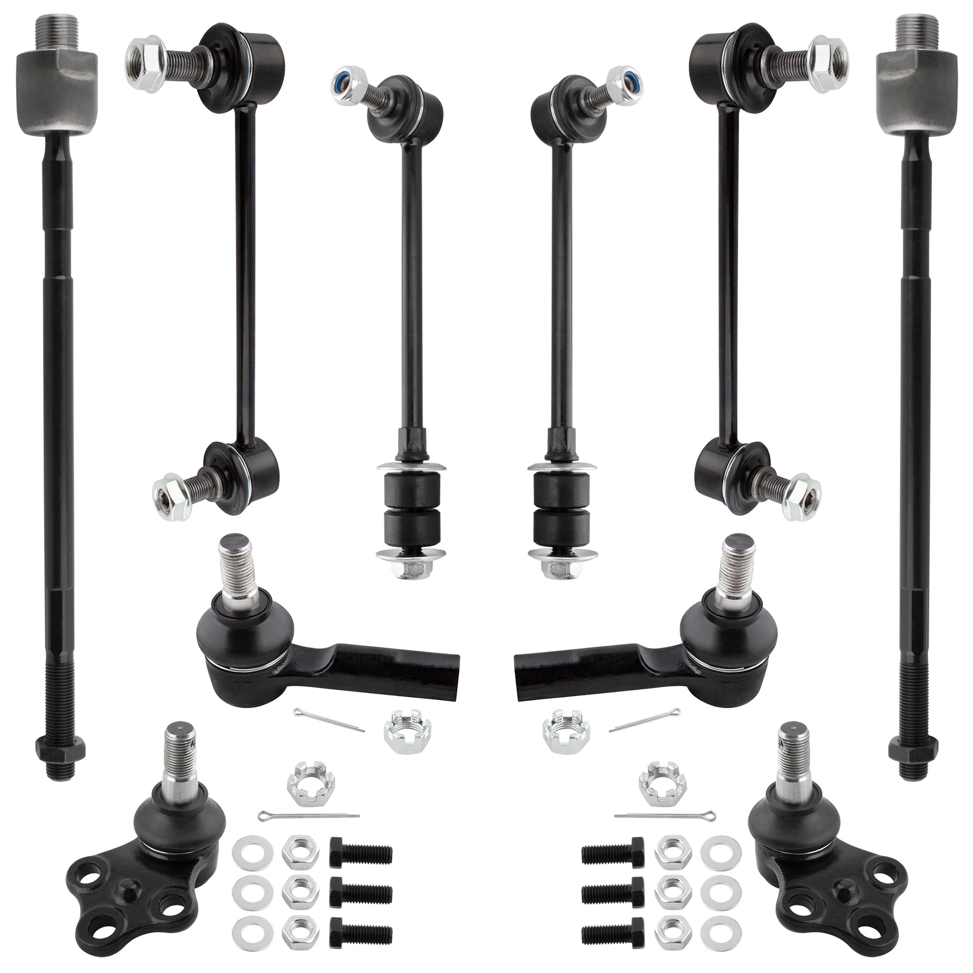 BOXI 10pcs Front Lower Ball Joints + Tie Rod Ends + Front & Rear Sway Bar End Links Fit