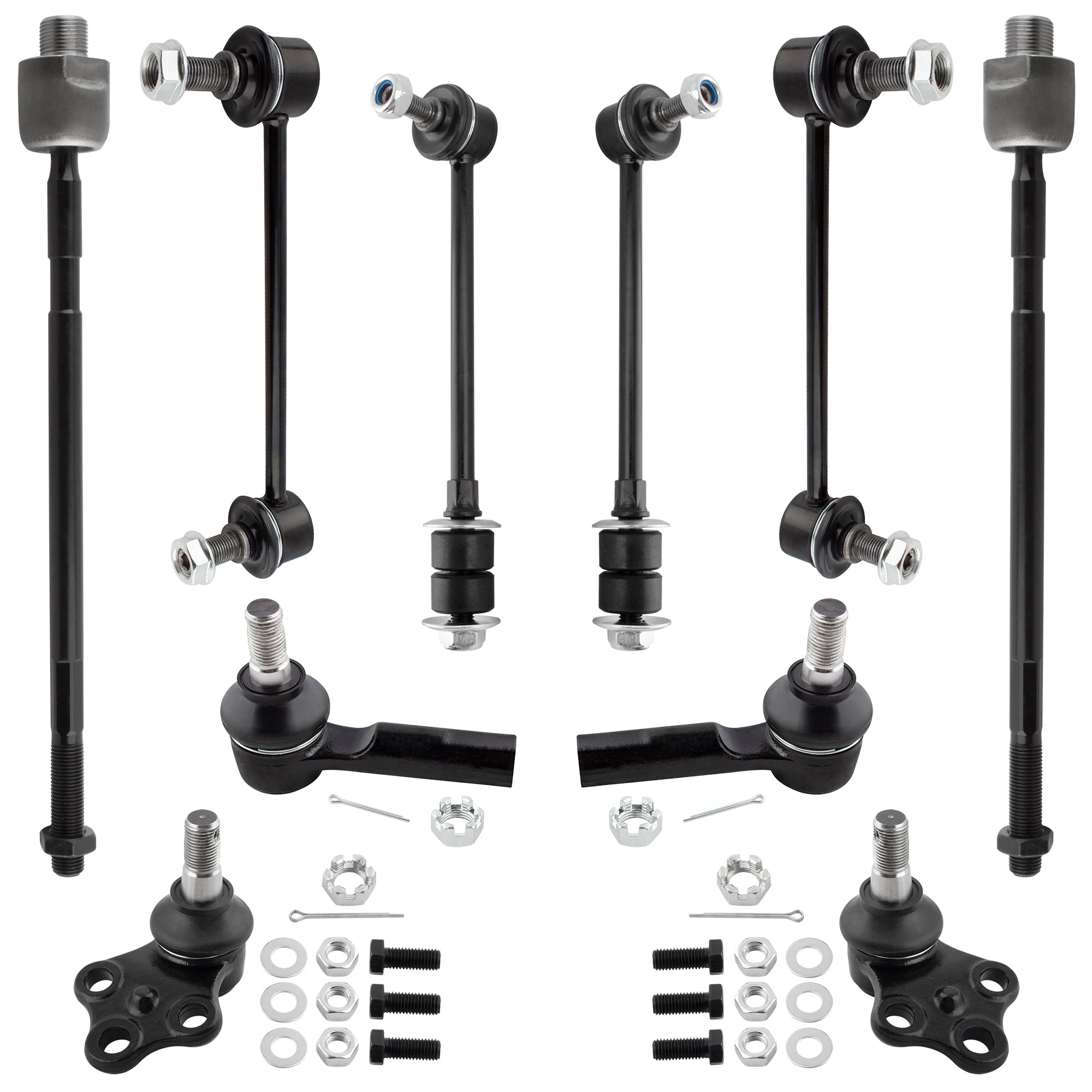 BOXI 10pcs Front Lower Ball Joints + Tie Rod Ends + Front & Rear Sway Bar End Links Fit