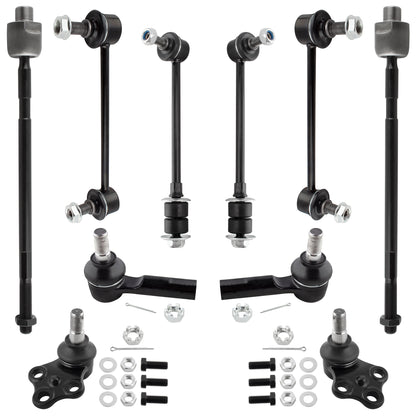 BOXI 10pcs Front Lower Ball Joints + Tie Rod Ends + Front & Rear Sway Bar End Links Fit
