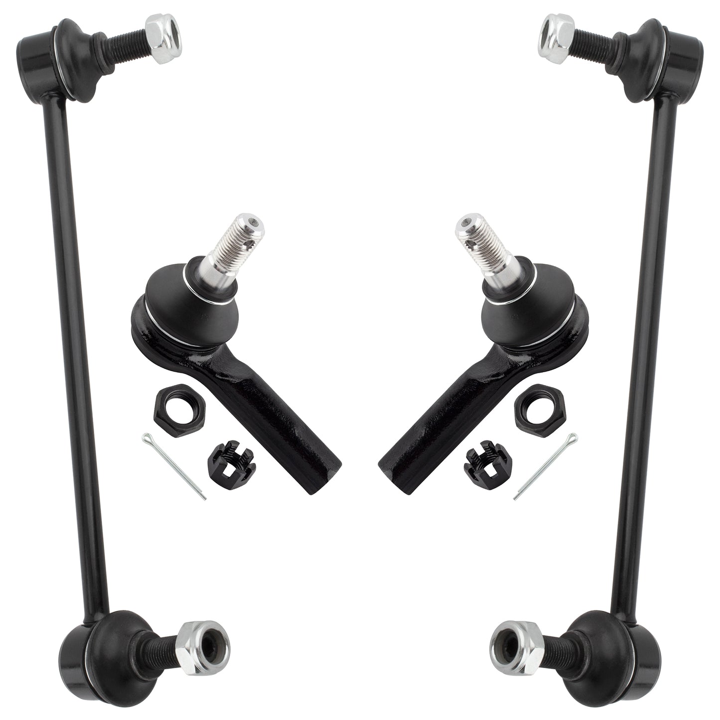 BOXI (Set of 4) 2x Front Stabilizer Sway Bar End Links + 2x Front Outer Tie Rod Ends Kit Fit