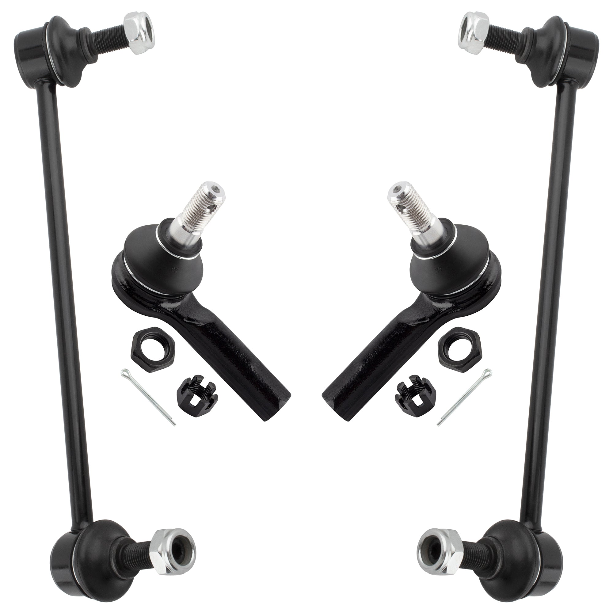 BOXI (Set of 4) 2x Front Stabilizer Sway Bar End Links + 2x Front Outer Tie Rod Ends Kit Fit