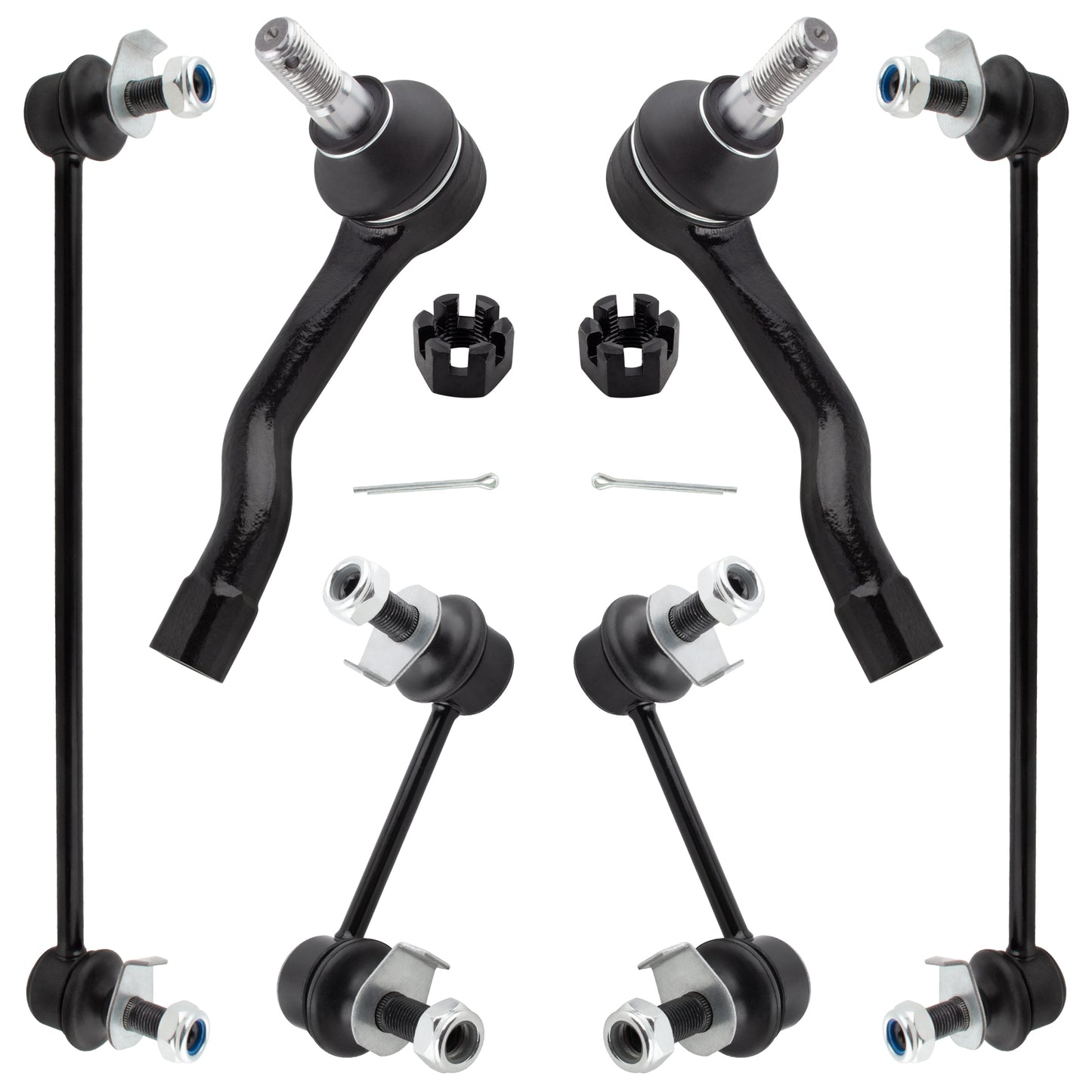 BOXI (Set of 6) Front & Rear Stabilizer Sway Bar End Links + Front Outer Tie Rod Ends Kit Fit