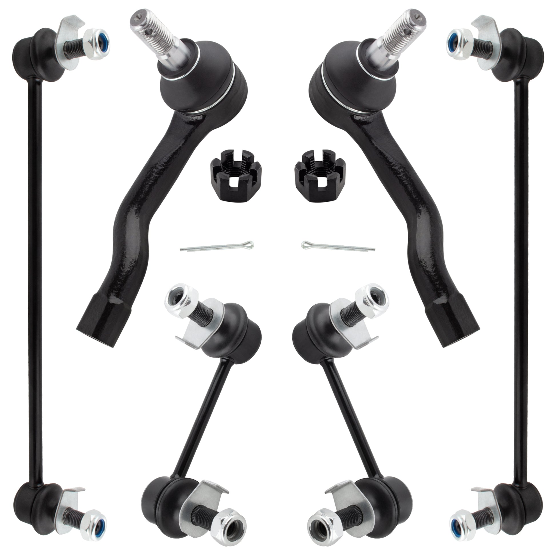BOXI (Set of 6) Front & Rear Stabilizer Sway Bar End Links + Front Outer Tie Rod Ends Kit Fit