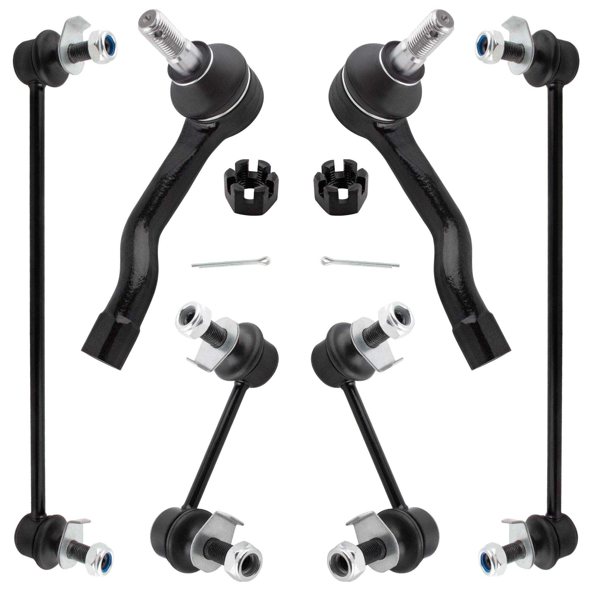 BOXI (Set of 6) Front & Rear Stabilizer Sway Bar End Links + Front Outer Tie Rod Ends Kit Fit