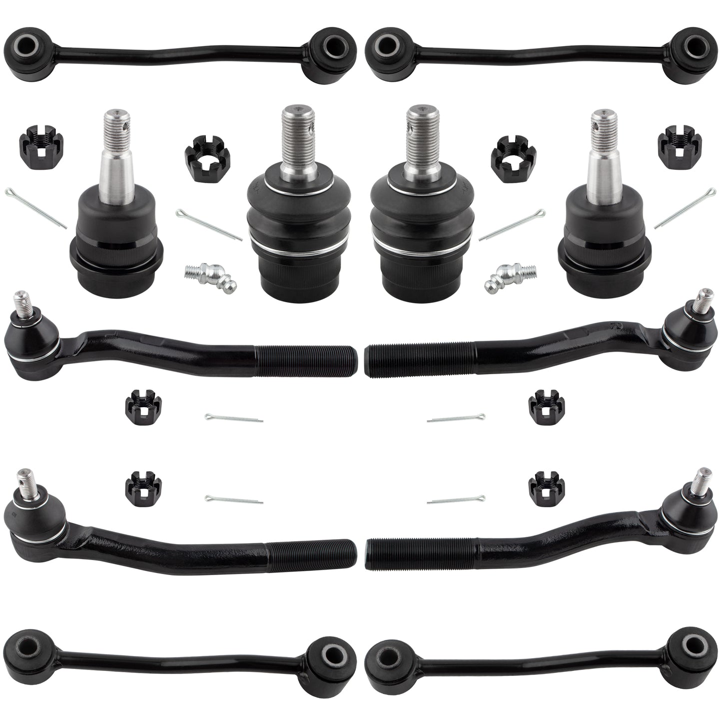 BOXI 12PC Front Outer Tie Rods Front & Rear Sway Bars Upper Lower Ball Joints, fit 1999 2000 2001