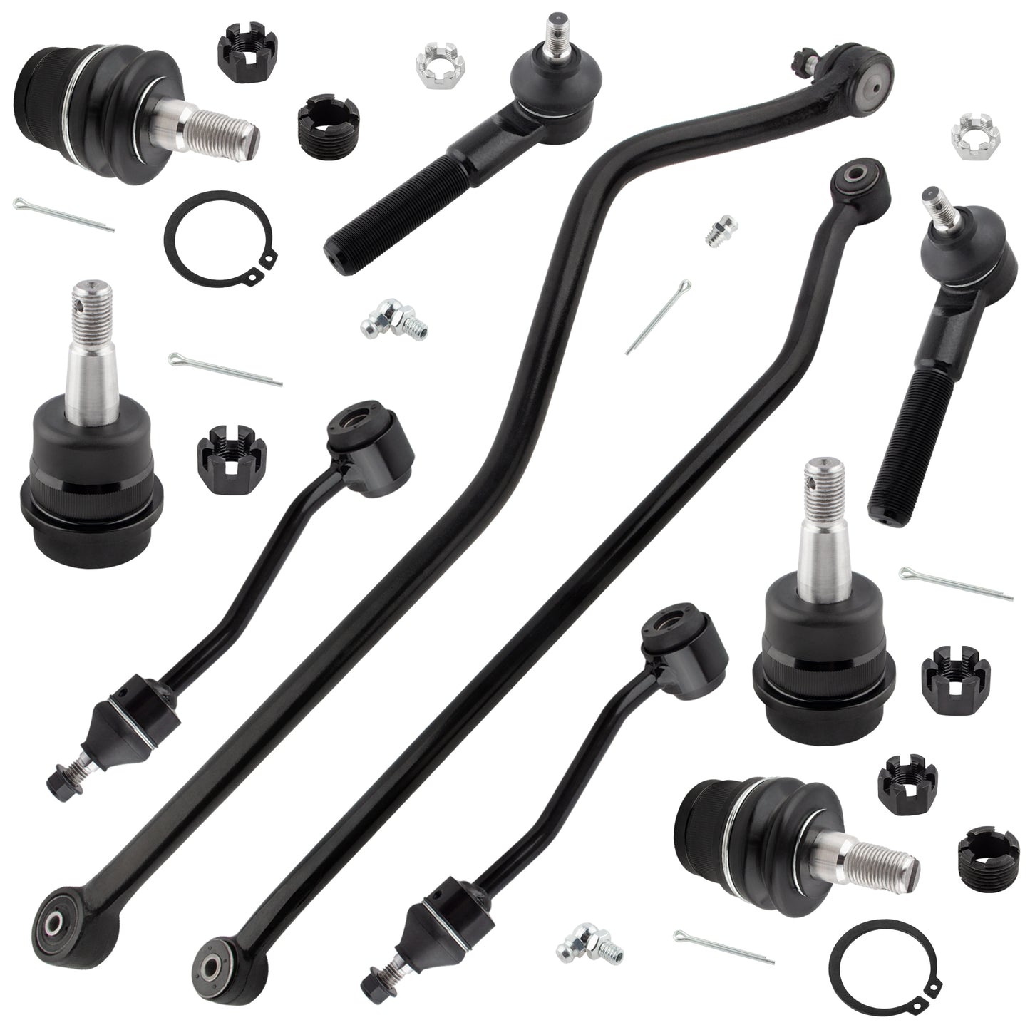 BOXI 10pcs Front Ball Joints + Track Bars + Sway Bar End Links + Outer Tie Rod Ends Kit Fit