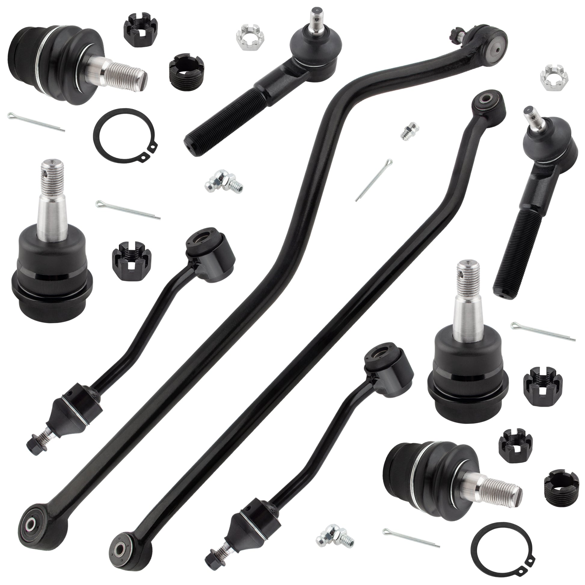 BOXI 10pcs Front Ball Joints + Track Bars + Sway Bar End Links + Outer Tie Rod Ends Kit Fit