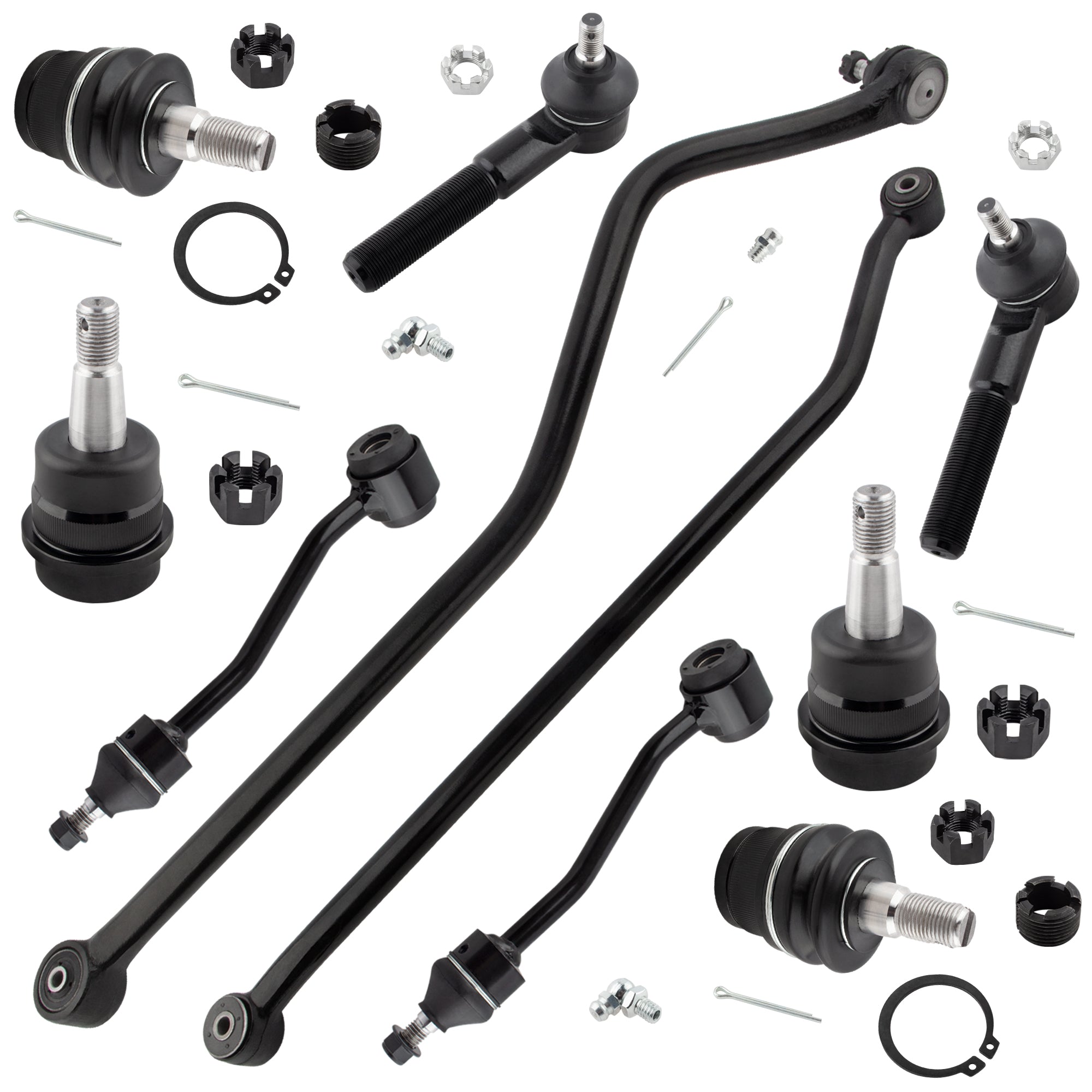 BOXI 10pcs Front Ball Joints + Track Bars + Sway Bar End Links + Outer Tie Rod Ends Kit Fit