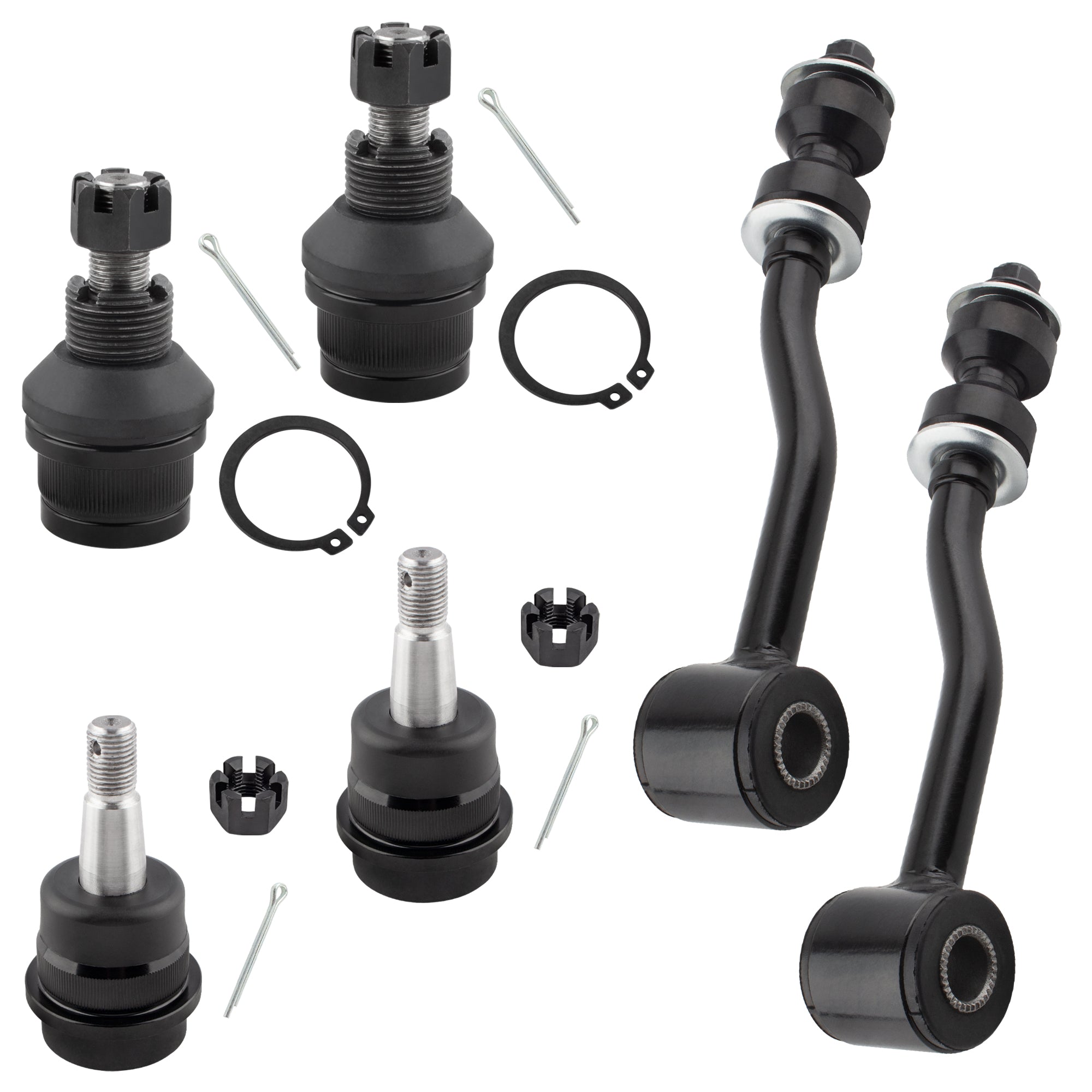 BOXI 6pc Front Lower & Upper Ball Joints & Sway Bar Links Fit for Jeep Cherokee 1991-2001