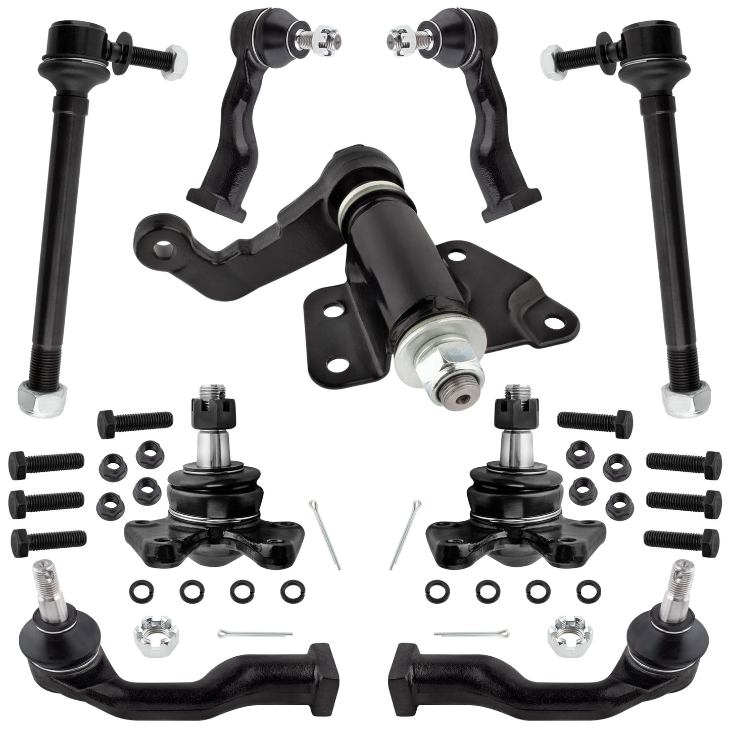 BOXI (Set of 9) Front Inner & Outer Tie Rods + Lower Ball Joints + Sway Bars + Idler Arm Fit
